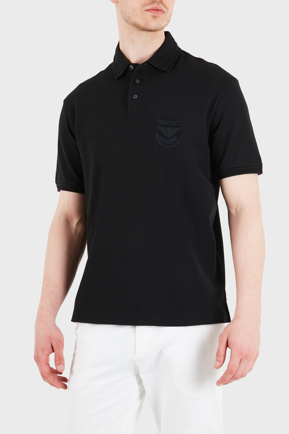 Emporio Armani % 100 Pamuk Logo İşlemeli Düğmeli Erkek Polo EM005363 AF10497 UC001 SİYAH