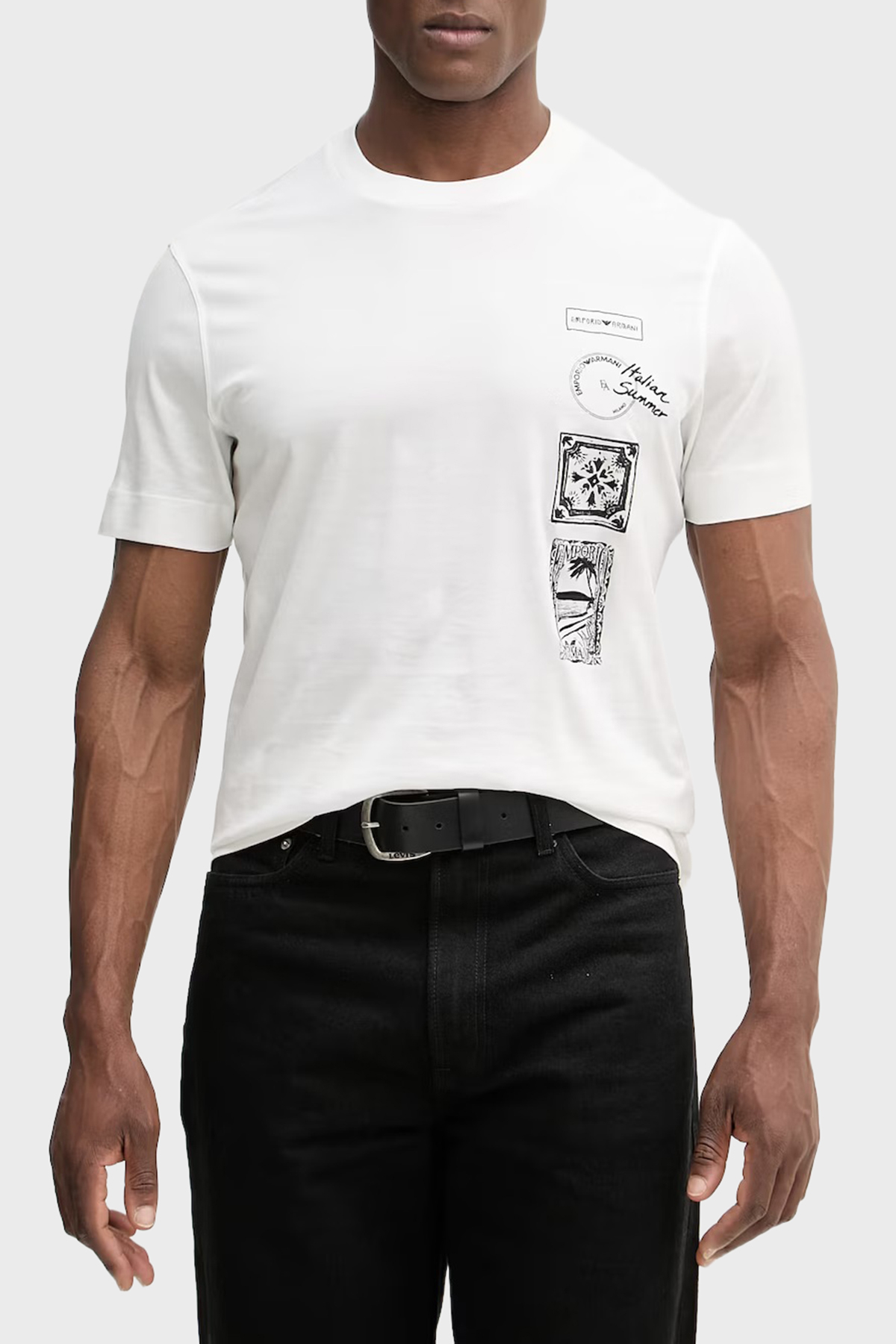 Emporio Armani % 100 Pamuk Regular Fit Bisiklet Yaka Baskılı Erkek T Shirt EM004994 AF24470 U0003 BEYAZ