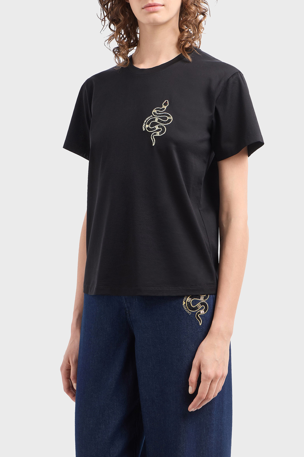 Emporio Armani % 100 Pamuk Regular Fit Bisiklet Yaka Kadın T Shirt EW001169 AF10003 UC001 SİYAH