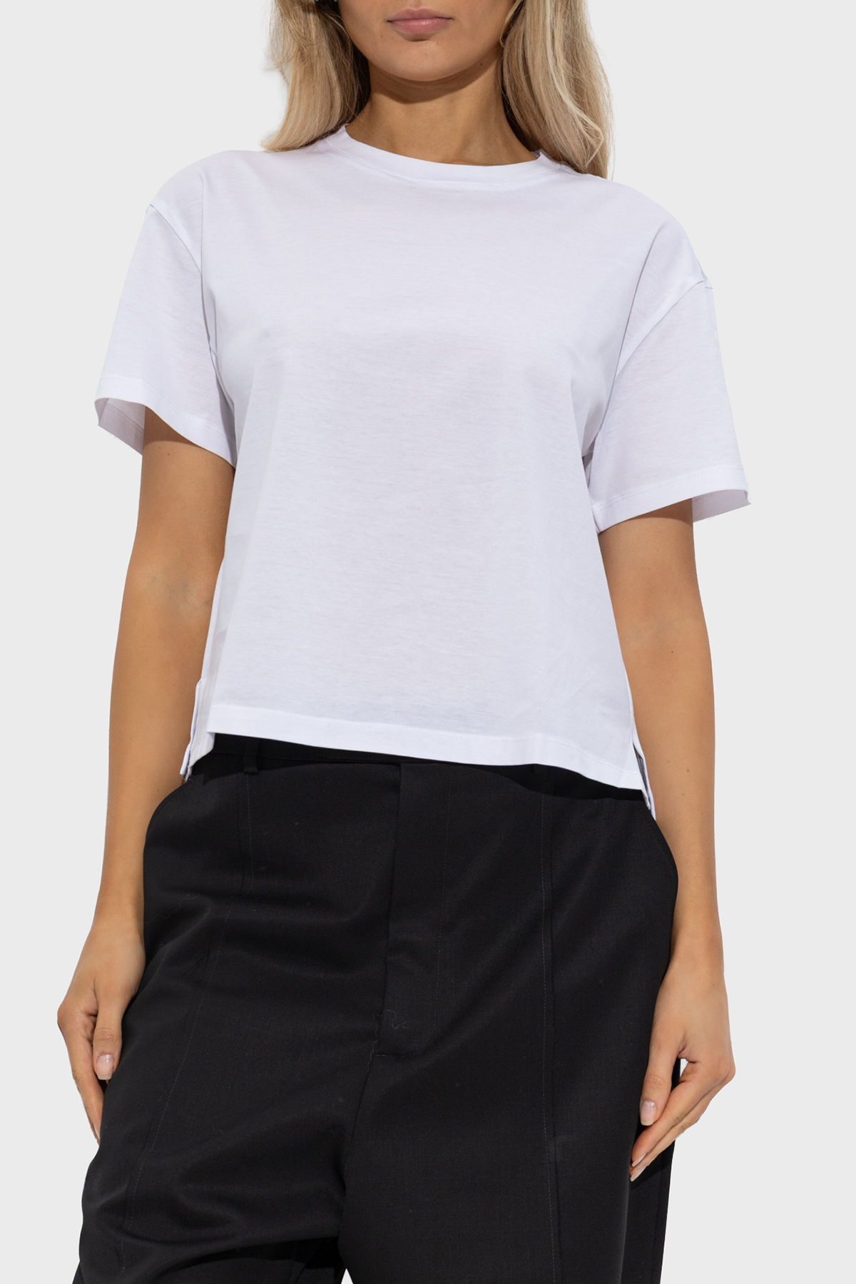 Emporio Armani % 100 Pamuk Regular Fit Bisiklet Yaka Crop Kadın T Shirt EW002922 AF10003 U0002 BEYAZ