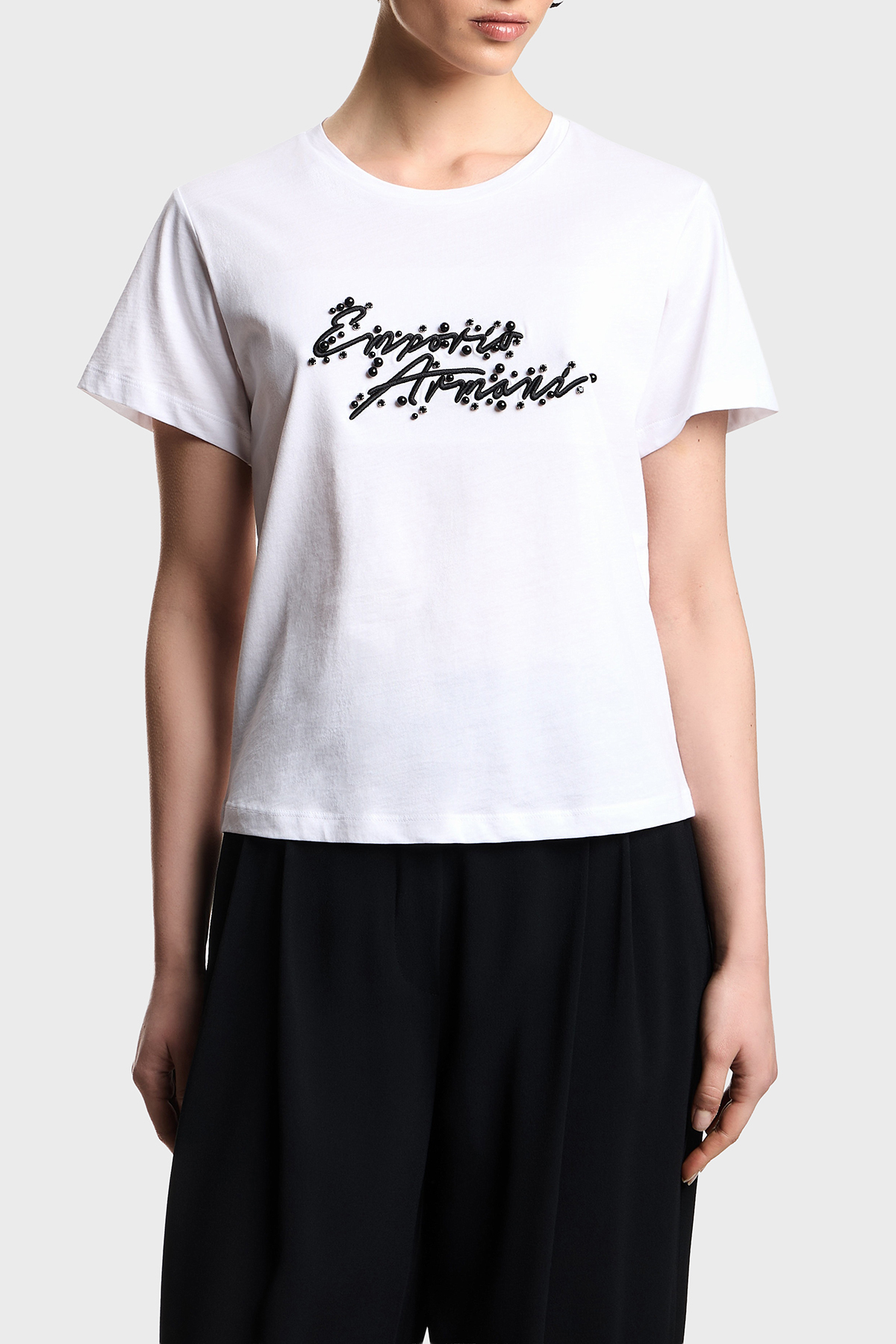 Emporio Armani % 100 Pamuk Regular Fit Bisiklet Yaka Logolu Kadın T Shirt EW003594 AF12597 U0002 BEYAZ