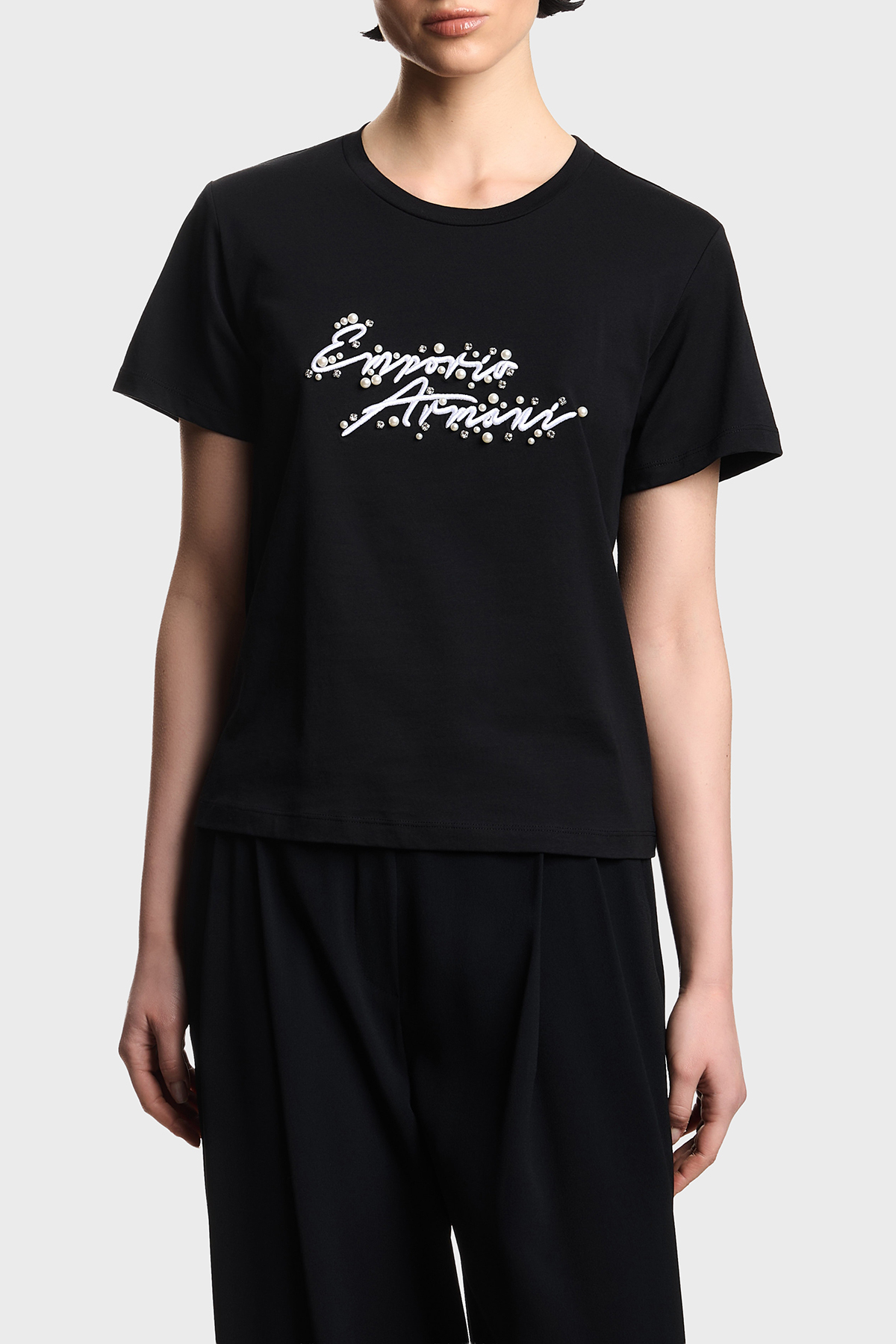 Emporio Armani % 100 Pamuk Regular Fit Bisiklet Yaka Logolu Kadın T Shirt EW003594 AF12597 UC001 SİYAH
