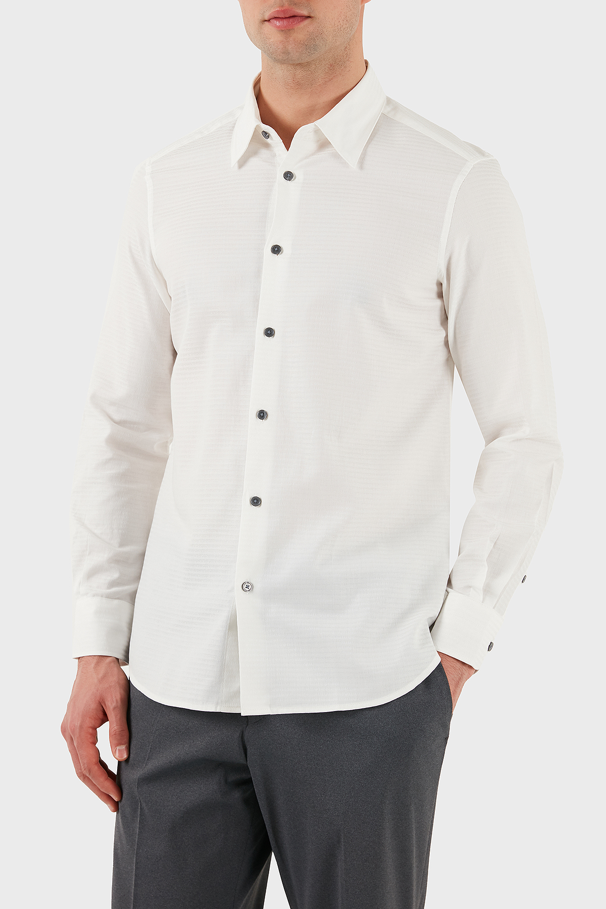 Emporio Armani % 100 Pamuk Regular Fit Düğmeli Uzun Kollu Erkek Gömlek EM001537 AF14341 F0093 BEYAZ