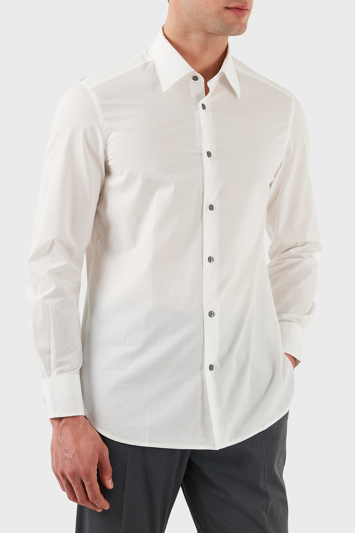 Emporio Armani % 100 Pamuk Regular Fit Düğmeli Uzun Kollu Erkek Gömlek EM001537 AF14341 F0094 BEYAZ