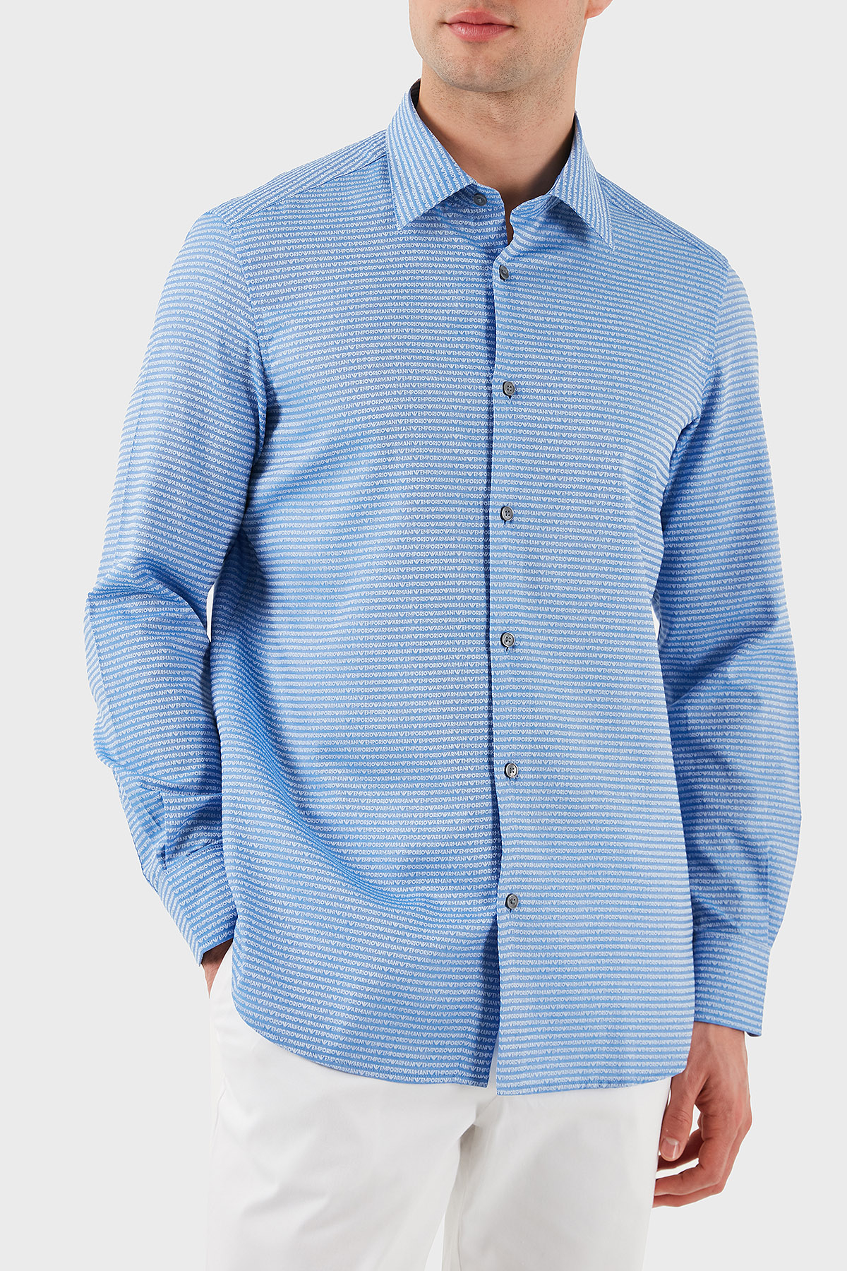Emporio Armani % 100 Pamuk Regular Fit Düğmeli Uzun Kollu Erkek Gömlek EM001537 AF14341 F9060 AÇIK MAVİ
