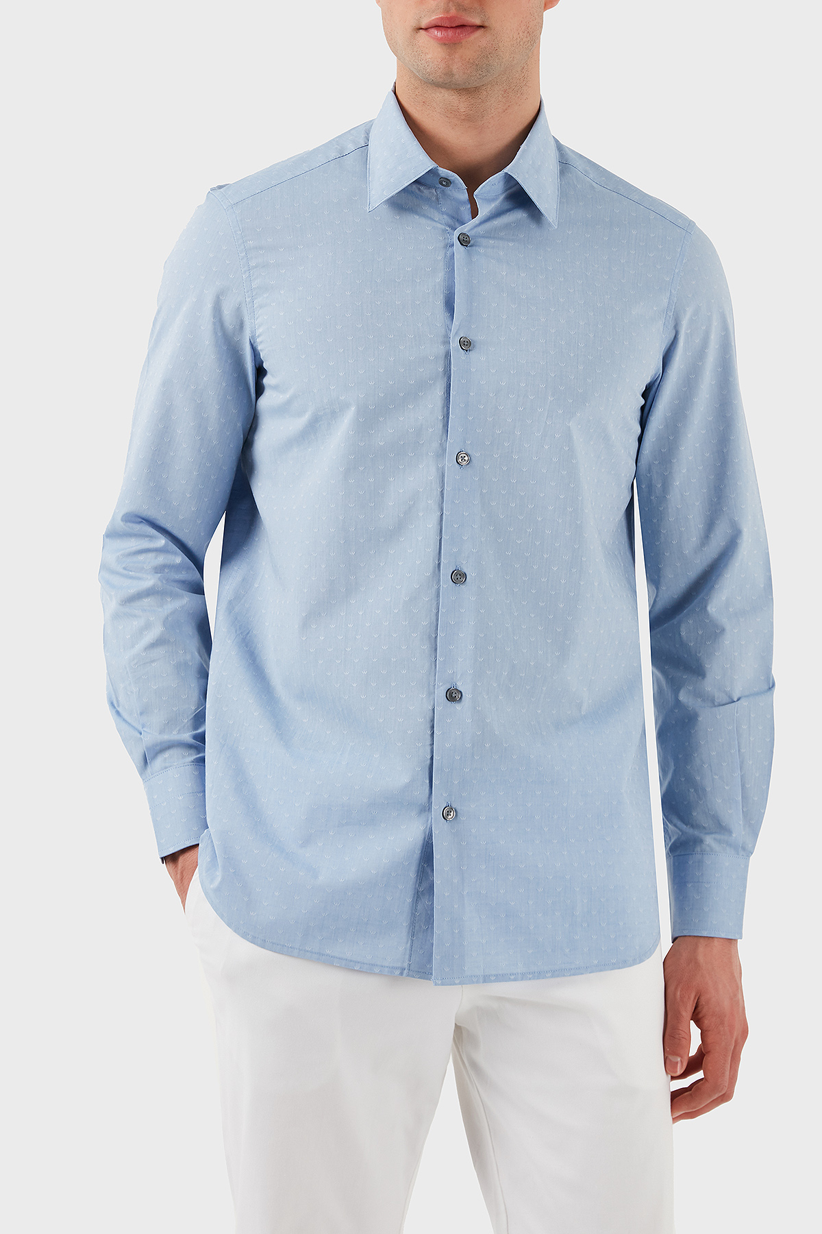 Emporio Armani % 100 Pamuk Regular Fit Düğmeli Uzun Kollu Erkek Gömlek EM001537 AF14341 F9061 AÇIK MAVİ