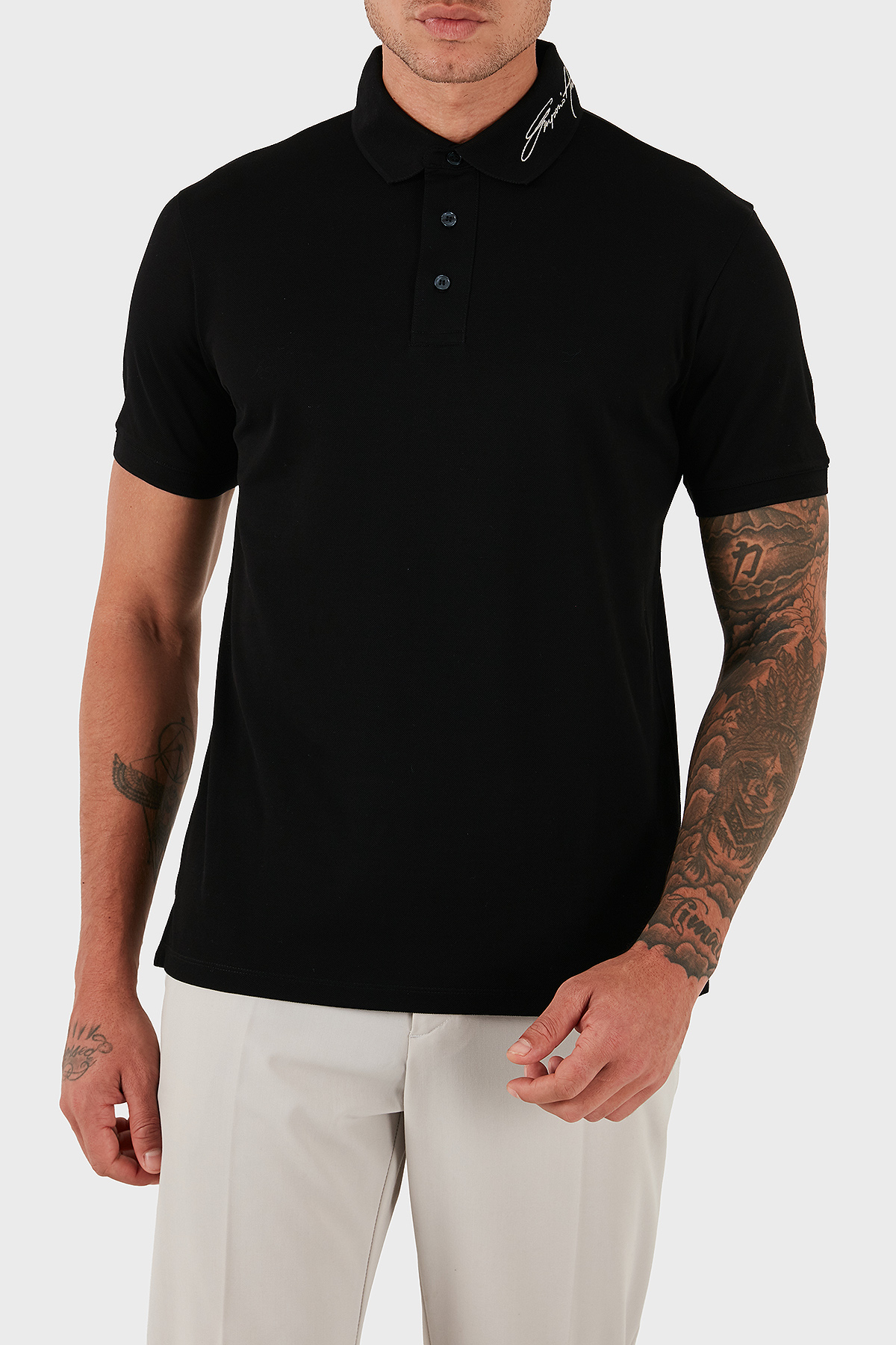 Emporio Armani % 100 Pamuk Regular Fit Logolu Düğmeli Polo Yaka Erkek T Shirt EM002999 AF12955 UC001 SİYAH