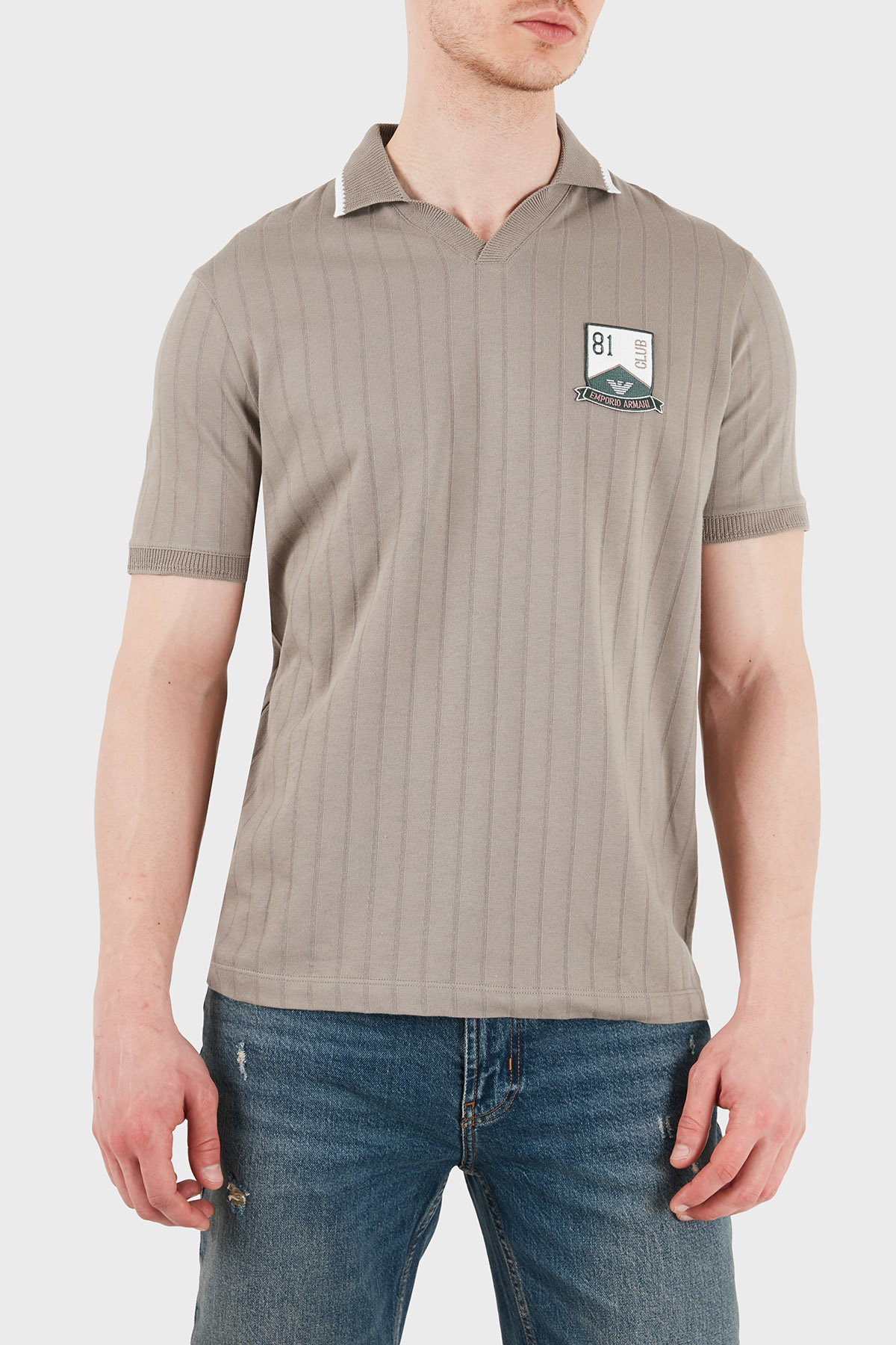 Emporio Armani % 100 Pamuk Şeritli Örgü Erkek Polo EM004780 AF23047 F1188 BEJ