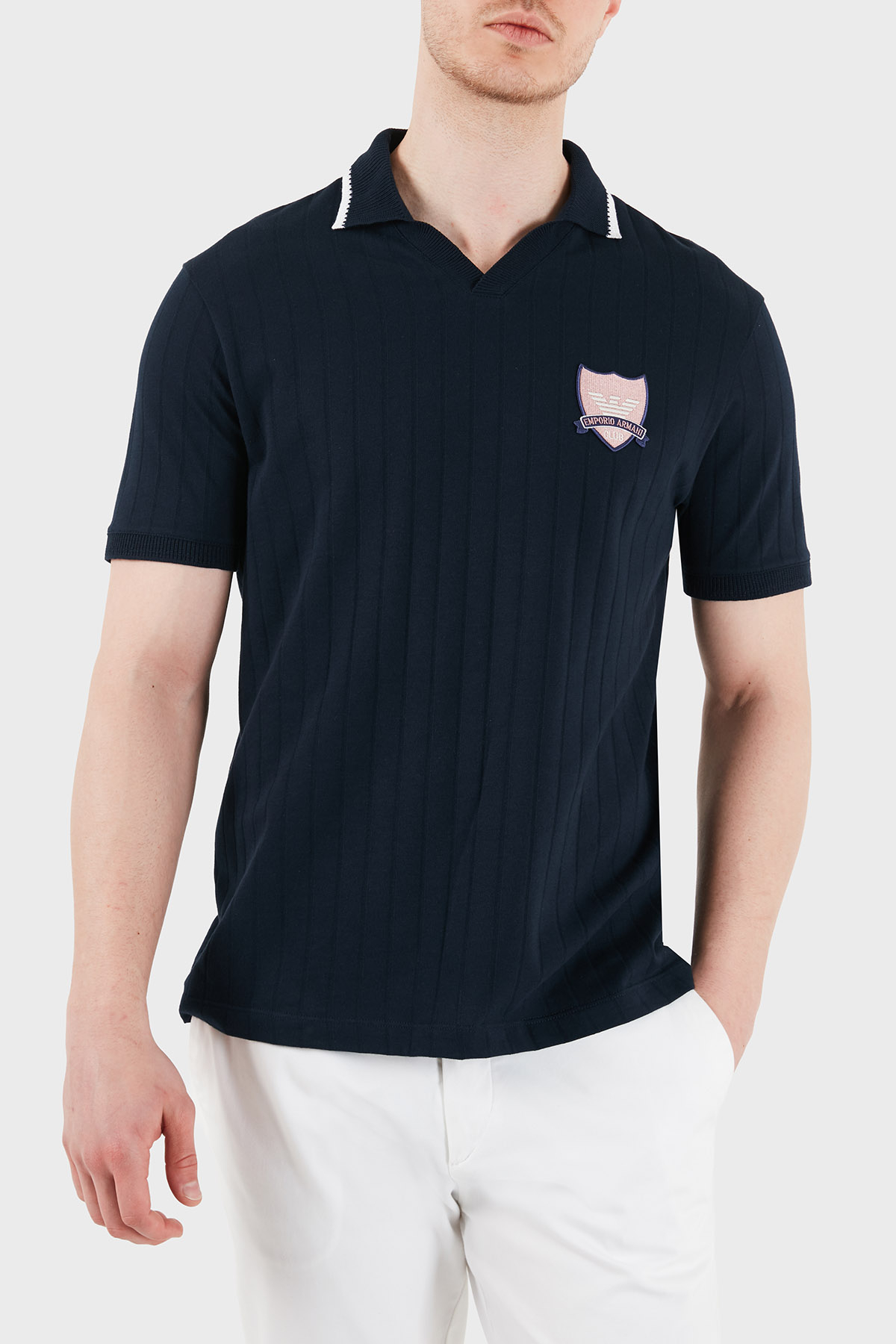 Emporio Armani % 100 Pamuk Şeritli Örgü Erkek Polo EM004780 AF23047 FB392 LACİVERT