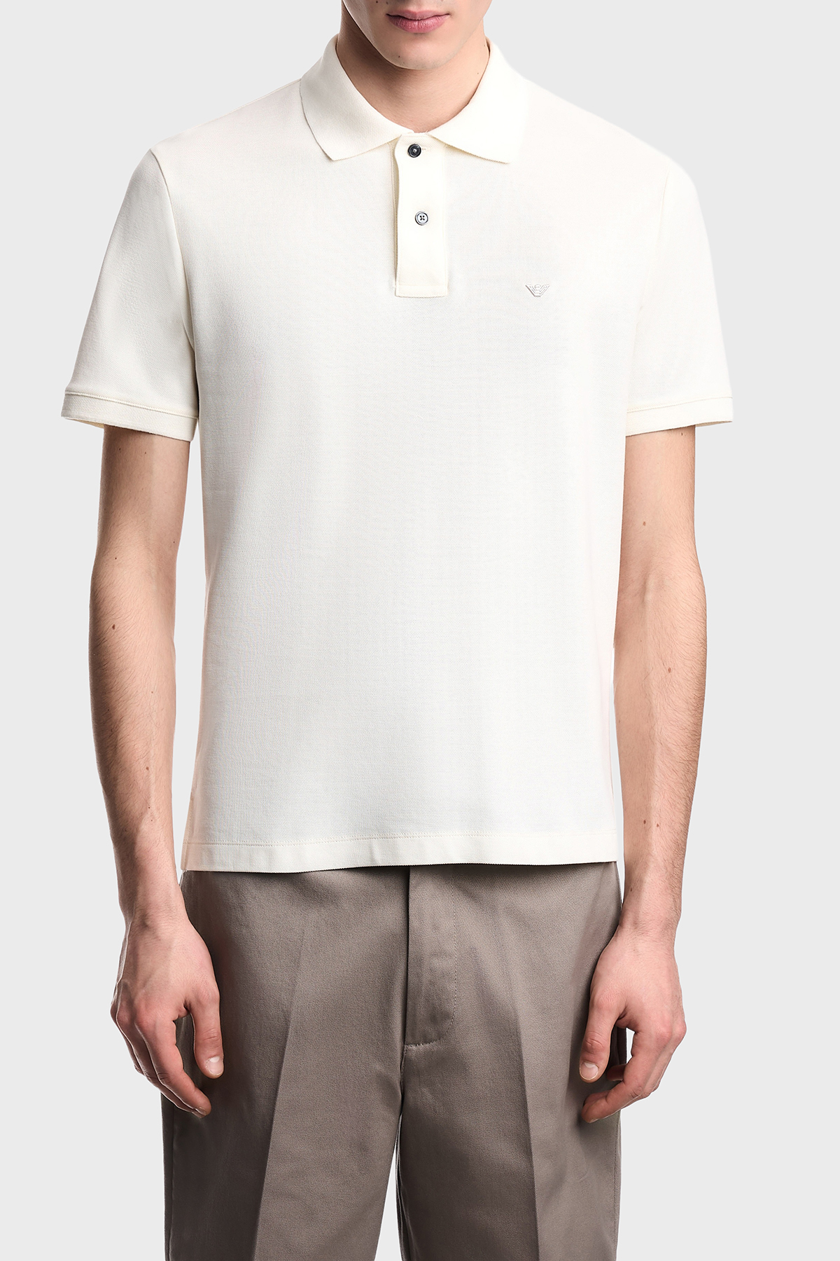 Emporio Armani % 100 Pamuk Slim Fit Düğmeli Erkek Polo EM005239 AF10497 U1055 EKRU