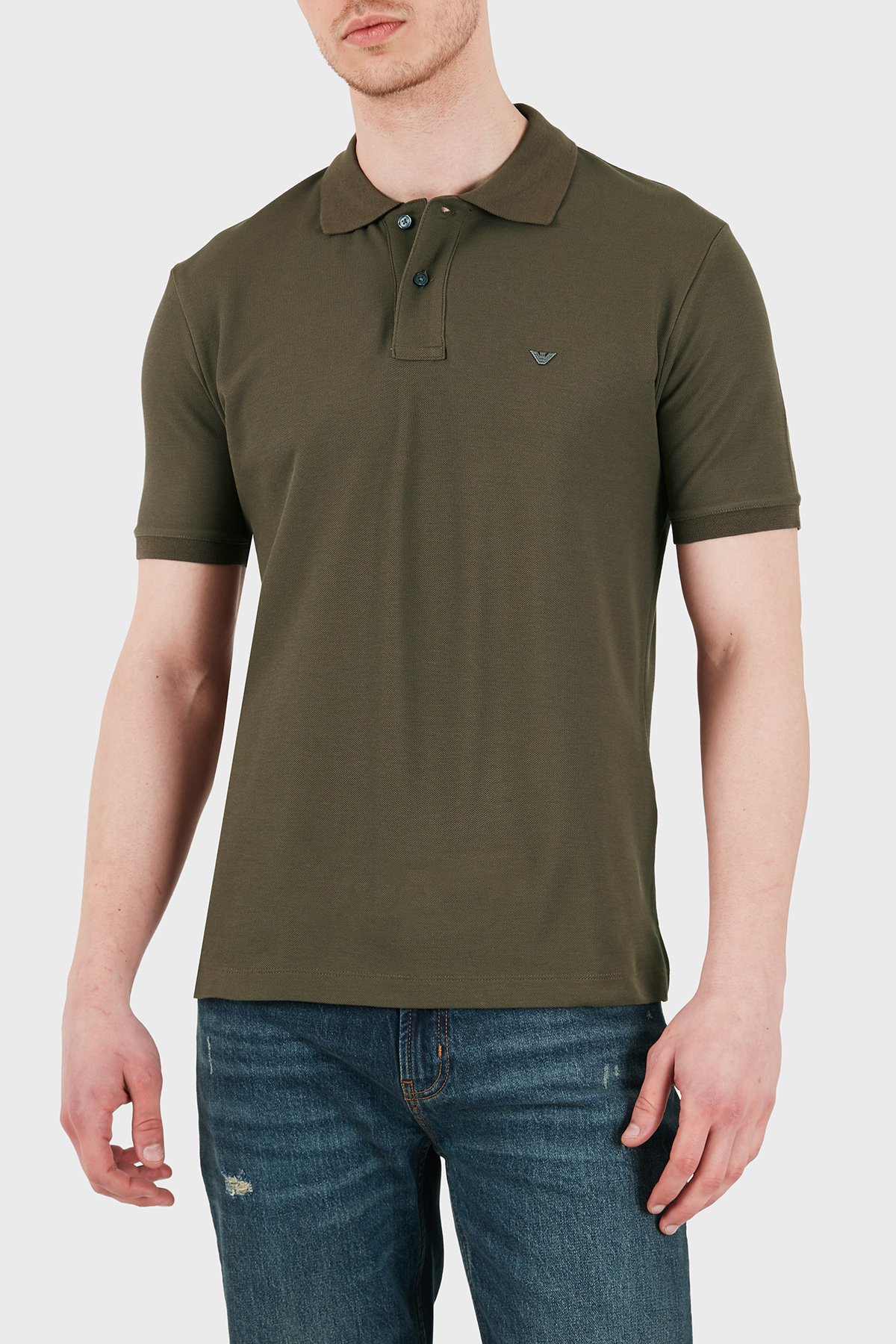 Emporio Armani % 100 Pamuk Slim Fit Düğmeli Erkek Polo EM005239 AF10497 U6200 HAKİ