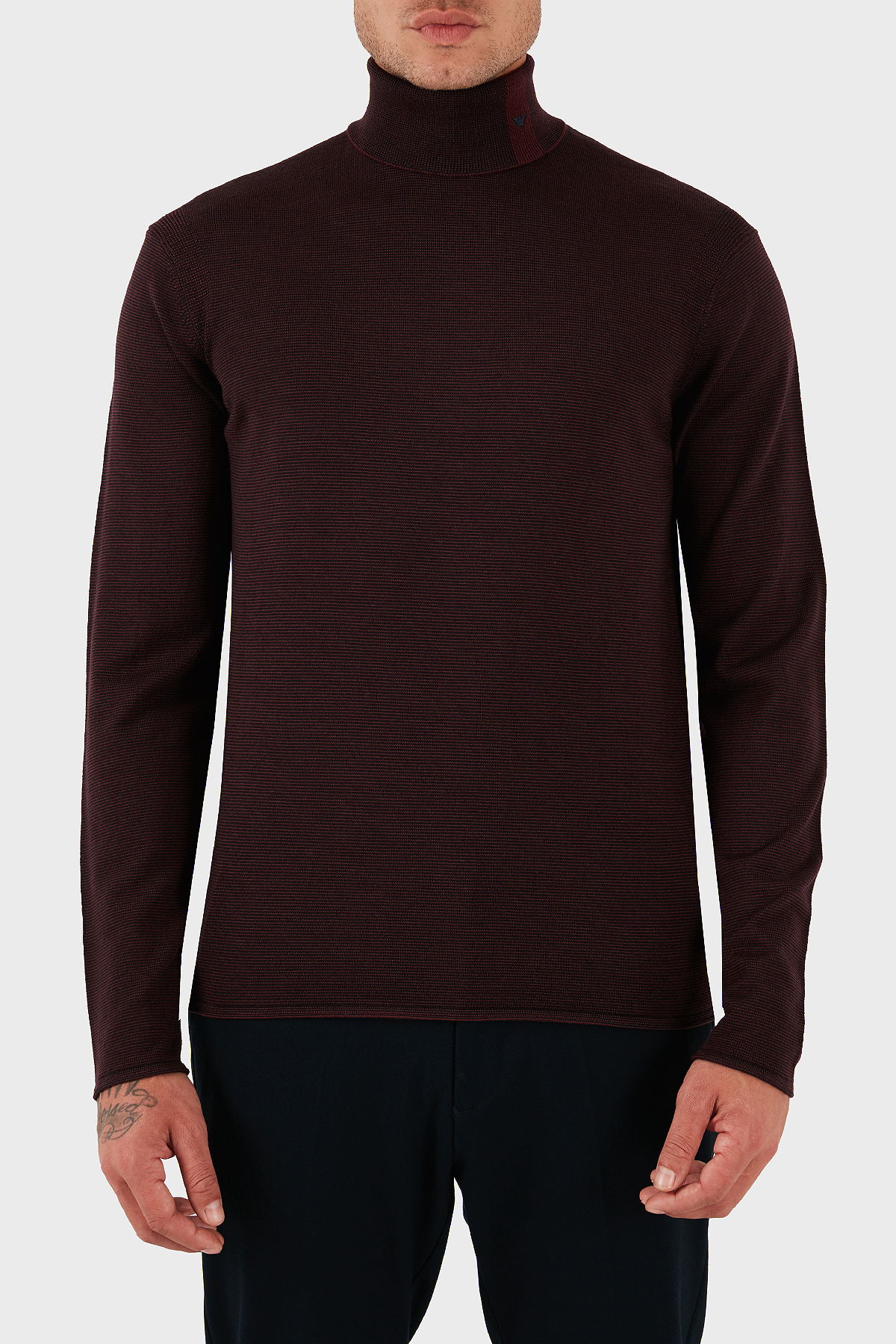 Emporio Armani % 100 Yün Regular Fit Balıkçı Yaka Logolu Erkek Kazak EM002025 AF14195 F5009 BORDO