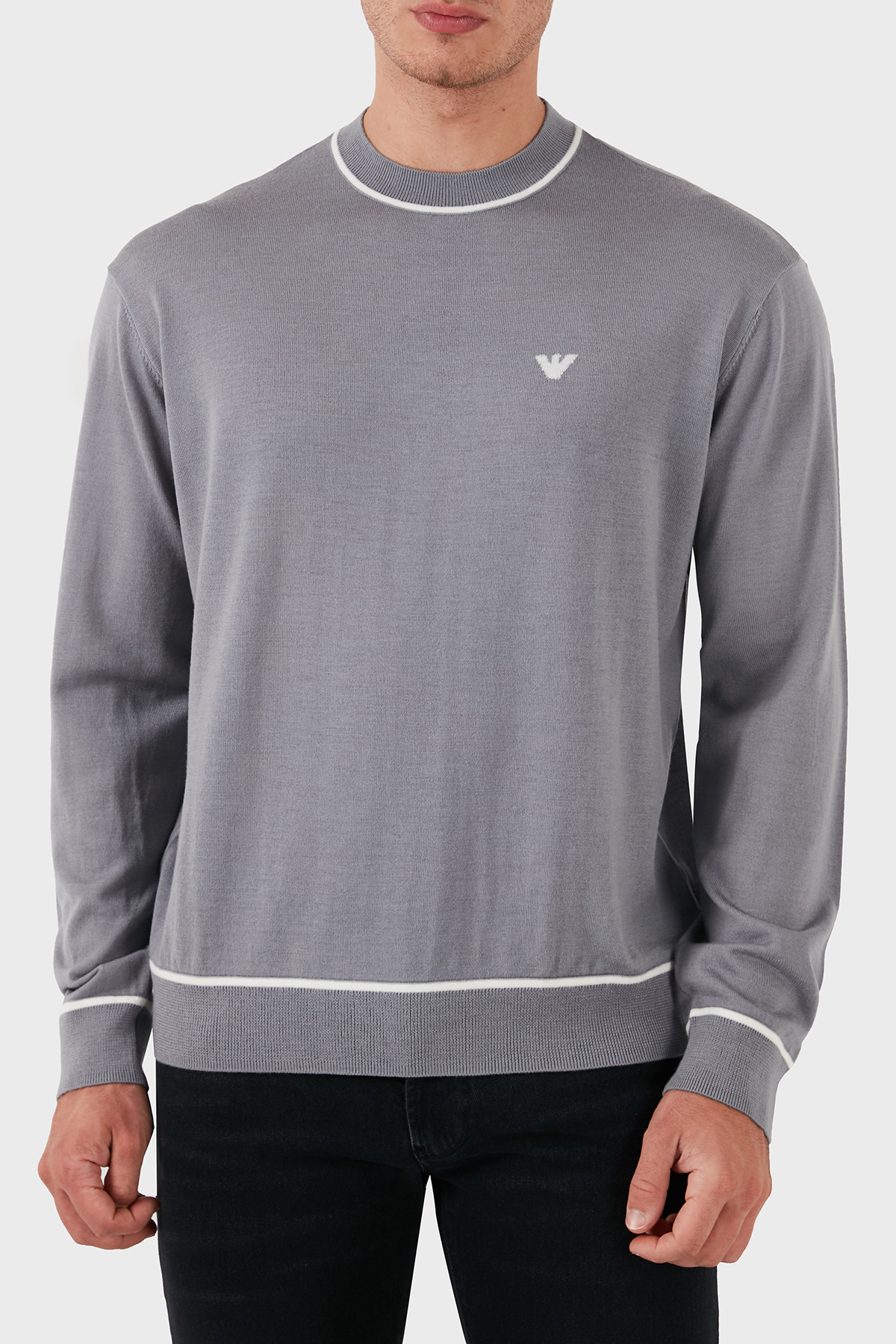 Emporio Armani % 100 Yün Regular Fit Bisiklet Yaka Erkek Kazak 6D1MXH 1MJLZ F625 GRİ