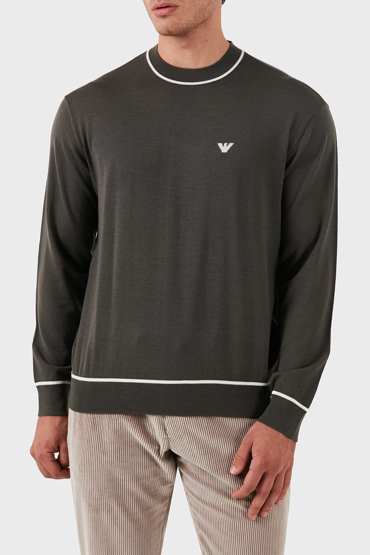 Emporio Armani % 100 Yün Regular Fit Bisiklet Yaka Erkek Kazak 6D1MXH 1MJLZ F626 HAKİ