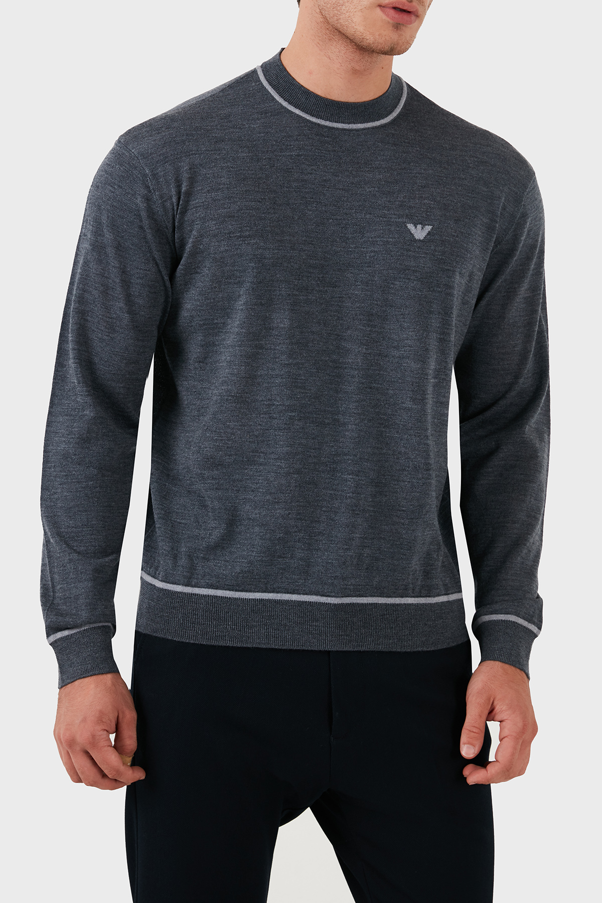 Emporio Armani % 100 Yün Regular Fit Bisiklet Yaka Erkek Kazak 6D1MXH 1MJLZ F628 GRİ