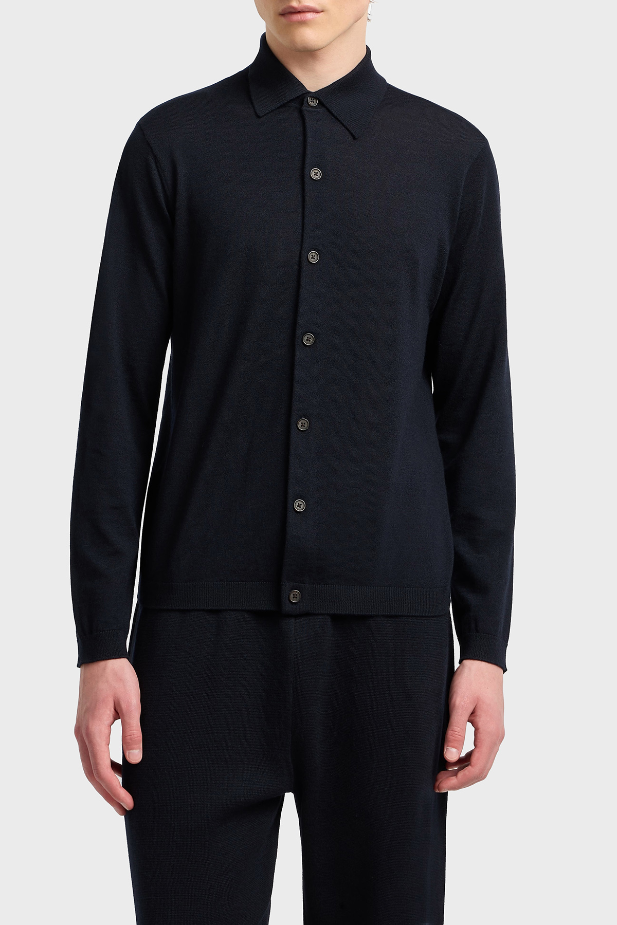 Emporio Armani % 100 Yün Regular Fit Gömlek Yaka Erkek Hırka EM001959 AF14114 UB118 LACİVERT