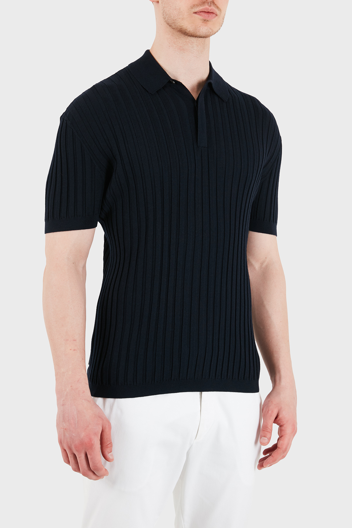 Emporio Armani % 100 Yün Slim Fit Kısa Kollu Düğmeli Erkek Polo Yaka Kazak EM004389 AF23418 UB118 LACİVERT