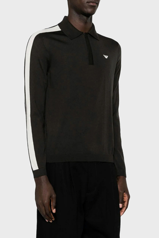 Emporio Armani % 100 Yünlü Fermuarlı Polo Yaka Erkek Kazak 6R1MU1 1MMHZ 0999 SİYAH - Emporio Armani