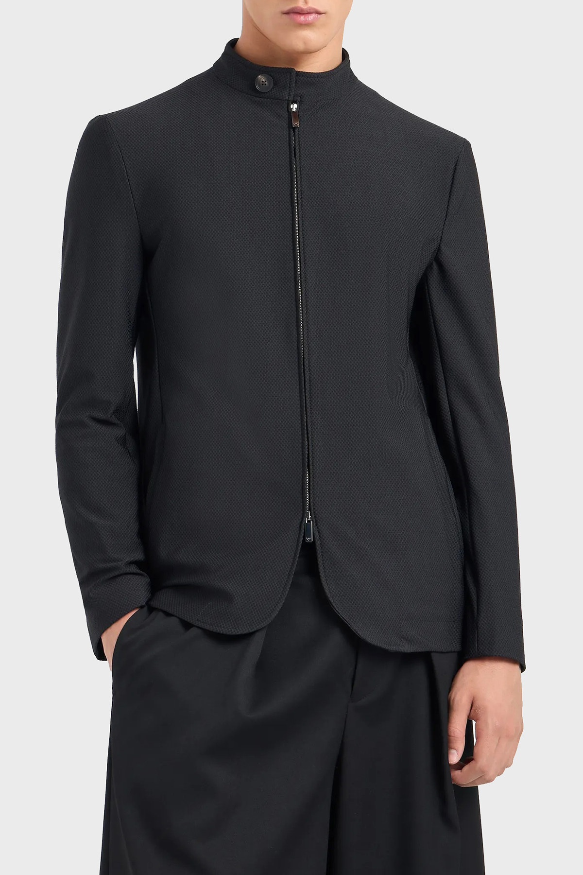 Emporio Armani 3D Efektli Regular Fit Çift Fermuarlı Düğmeli Dik Yaka Erkek Ceket EM000143 TE11109 UC001 SİYAH