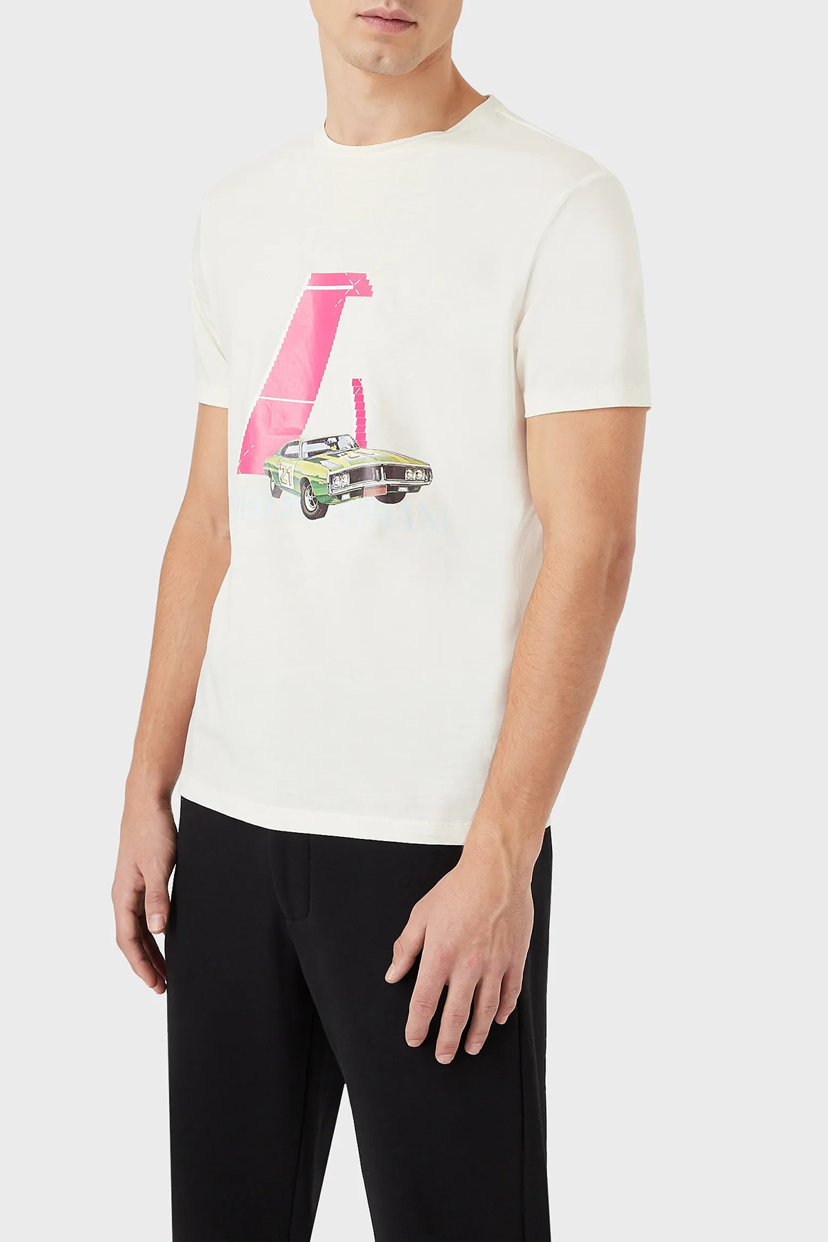 Emporio Armani Baskılı Bisiklet Yaka % 100 Pamuk Erkek T Shirt 3L1T8P 1JW5Z F119 BEYAZ