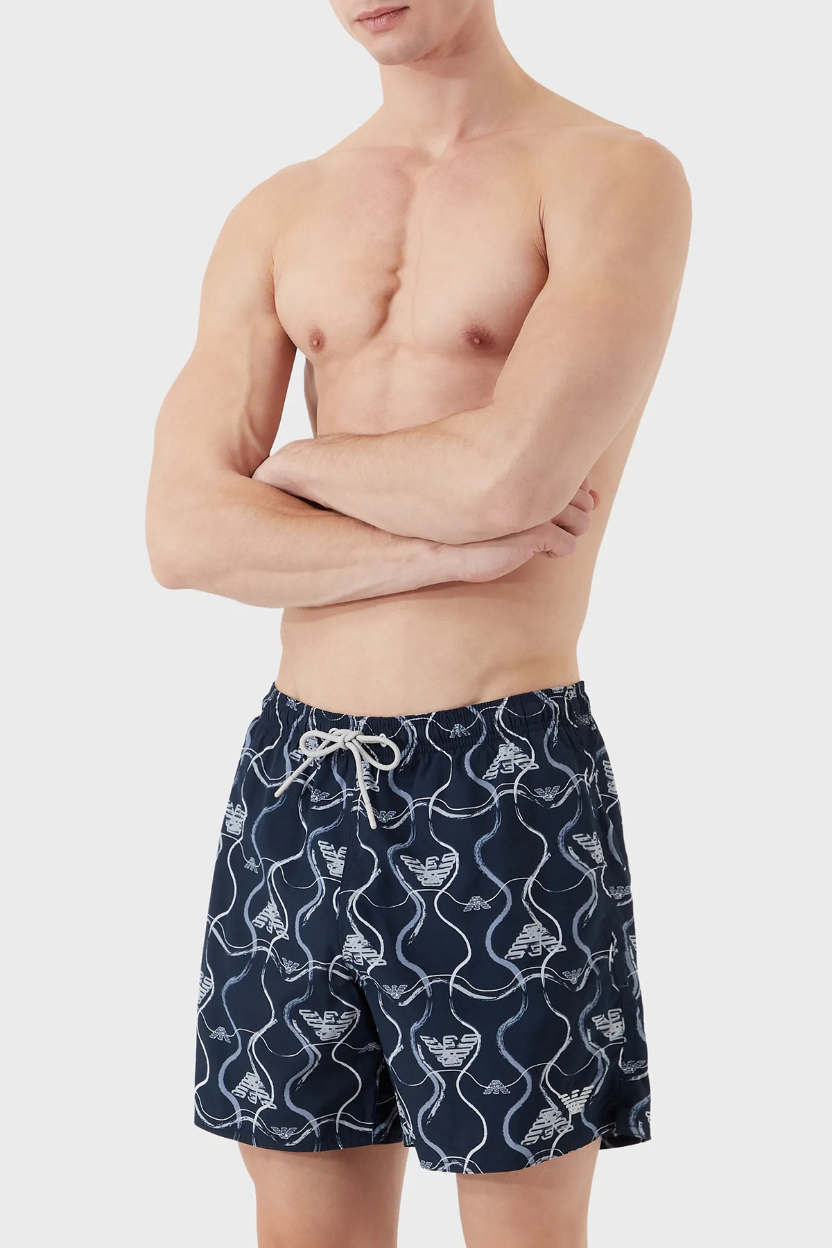 Emporio Armani Baskılı Deniz Şortu Belden Bağlamalı Erkek Mayo Short 211740 3R444 18736 LACİVERT