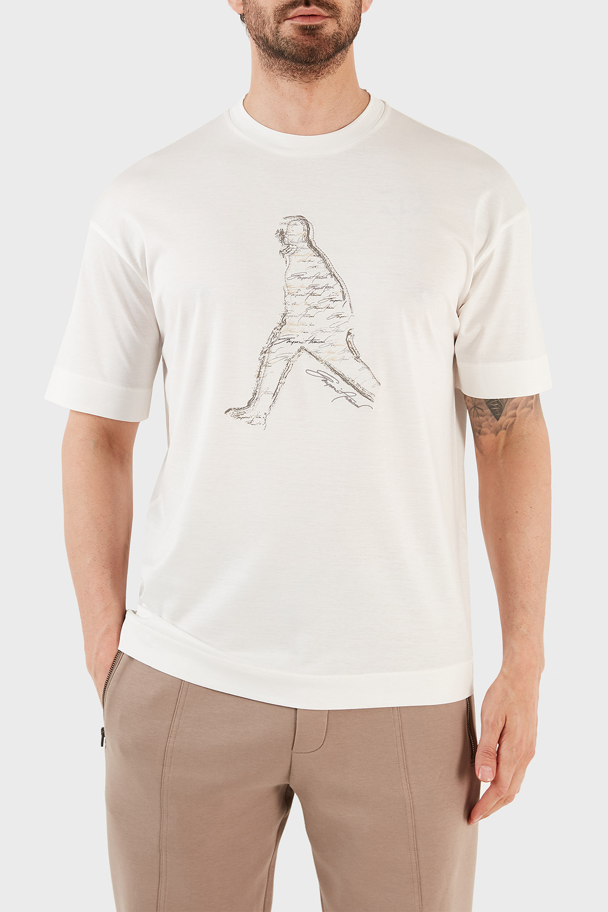 Emporio Armani Baskılı Pamuklu Regular Fit Bisiklet Yaka Erkek T Shirt 3R1TT9 1JUVZ 0101 BEYAZ