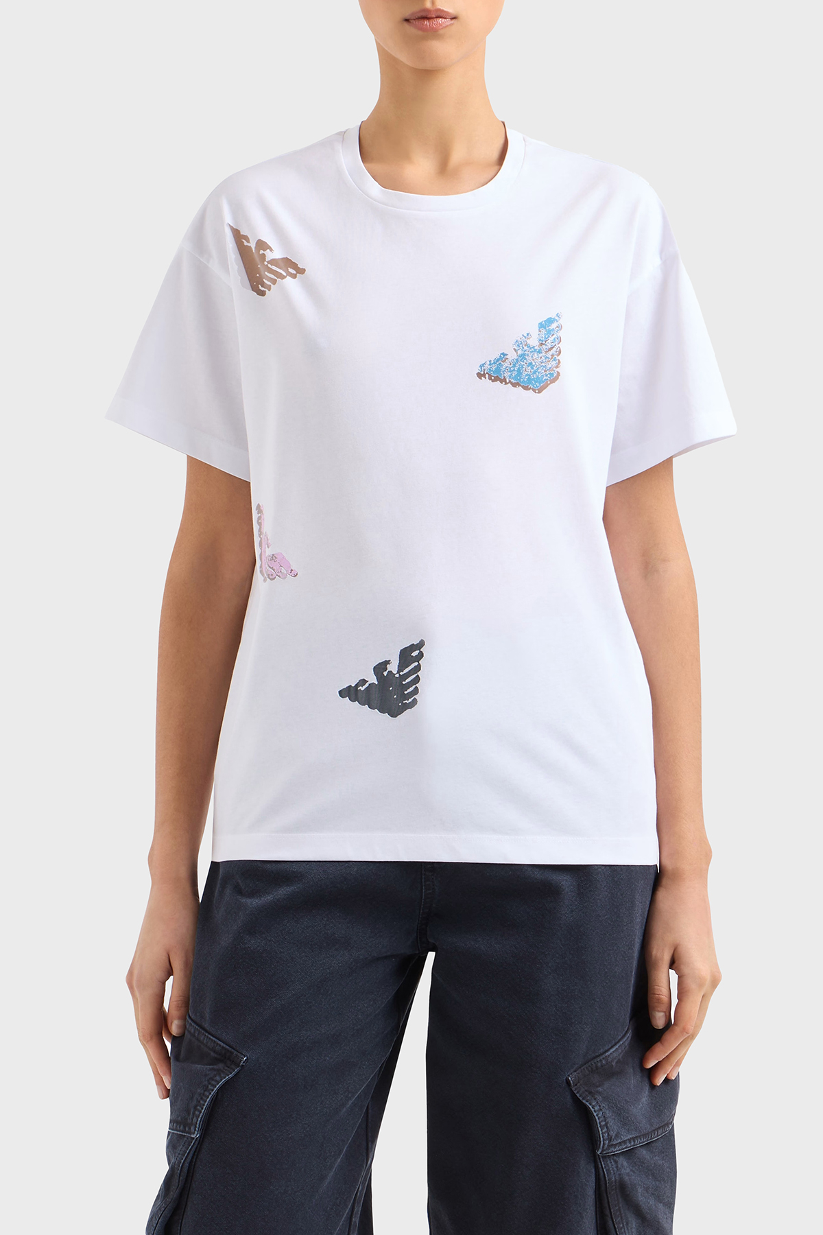 Emporio Armani Baskılı Regular Fit Pamuklu Bisiklet Yaka Kadın T Shirt EW000904 AF12601 F0026 BEYAZ