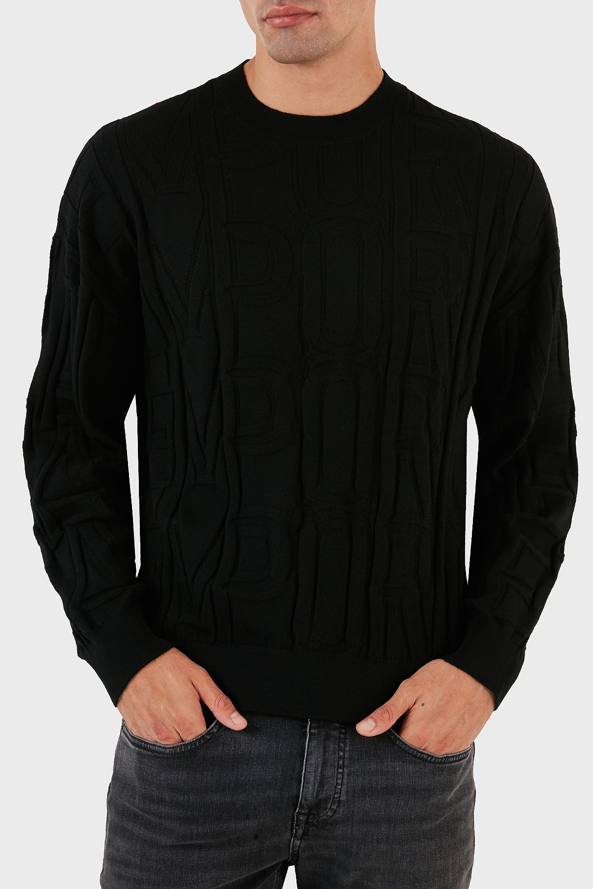 Emporio Armani Bisiklet Yaka % 100 Yün Erkek Kazak 6R1MX4 1MFVZ F016 SİYAH