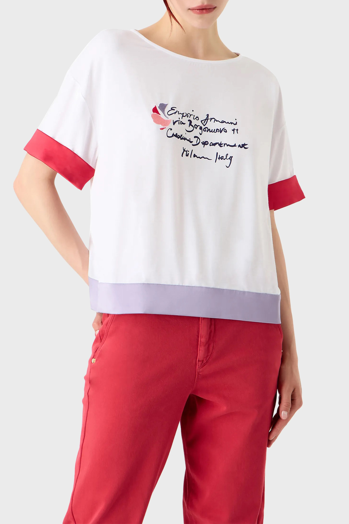 Emporio Armani Bisiklet Yaka Streç Jarse Kadın T Shirt 6R2T8B 2JFJZ 0100 BEYAZ
