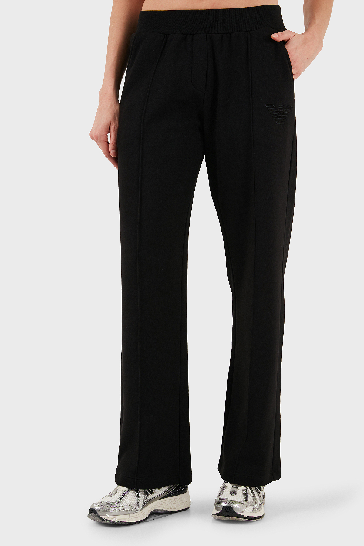Emporio Armani Çimalı Regular Fit Lastikli Bel Geniş Paça Kadın Pantolon EW002053 AF15356 UC001 SİYAH