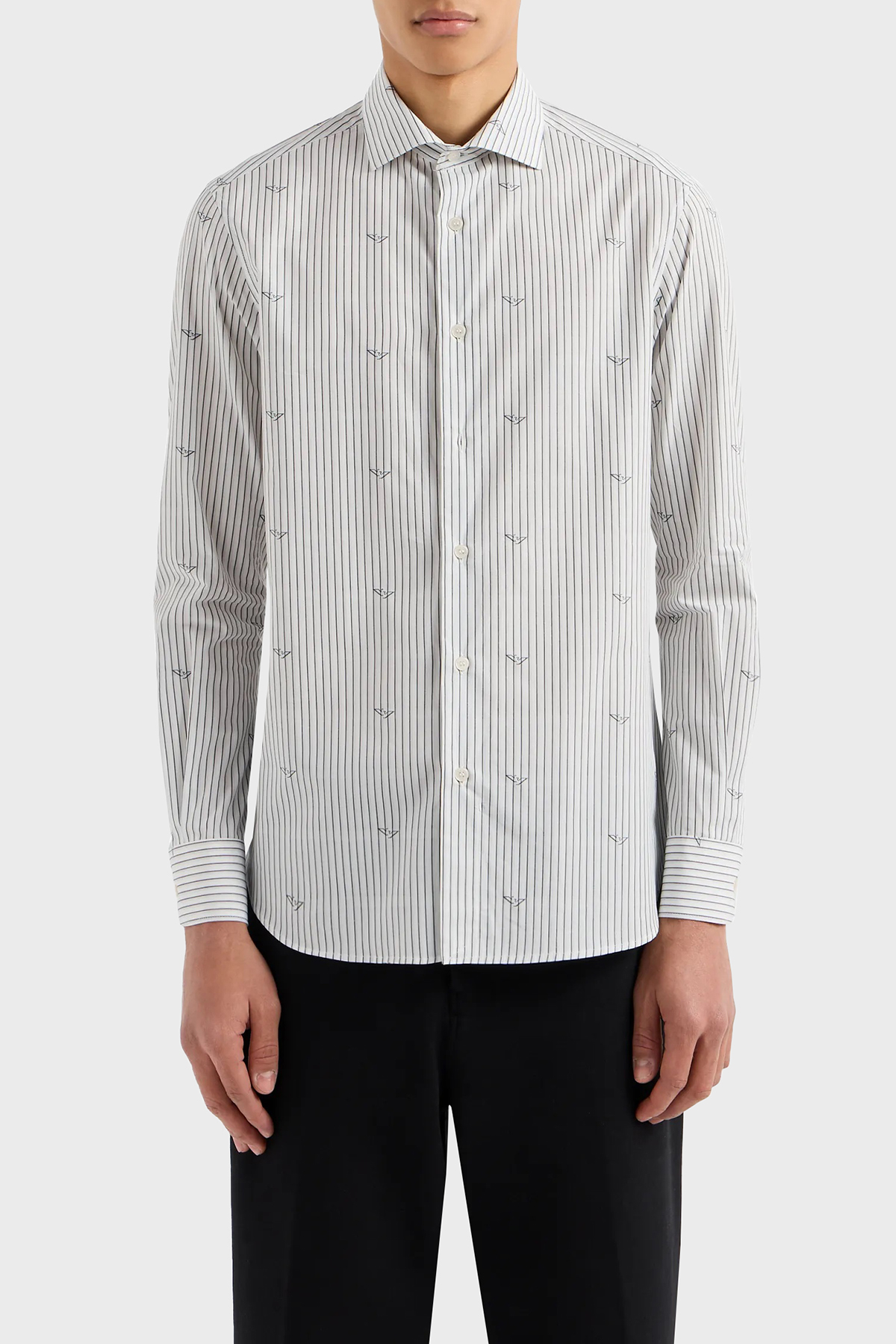 Emporio Armani Çizgili Pamuklu Regular Fit Erkek Gömlek 3D1C86 1K3LZ F1H2 AÇIK MAVİ