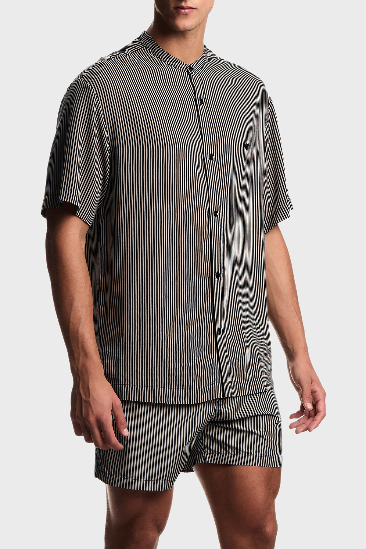 Emporio Armani Çizgili Regular Fit Kısa Kollu Erkek Gömlek EM005144 AF20445 F1039 SİYAH-BEJ