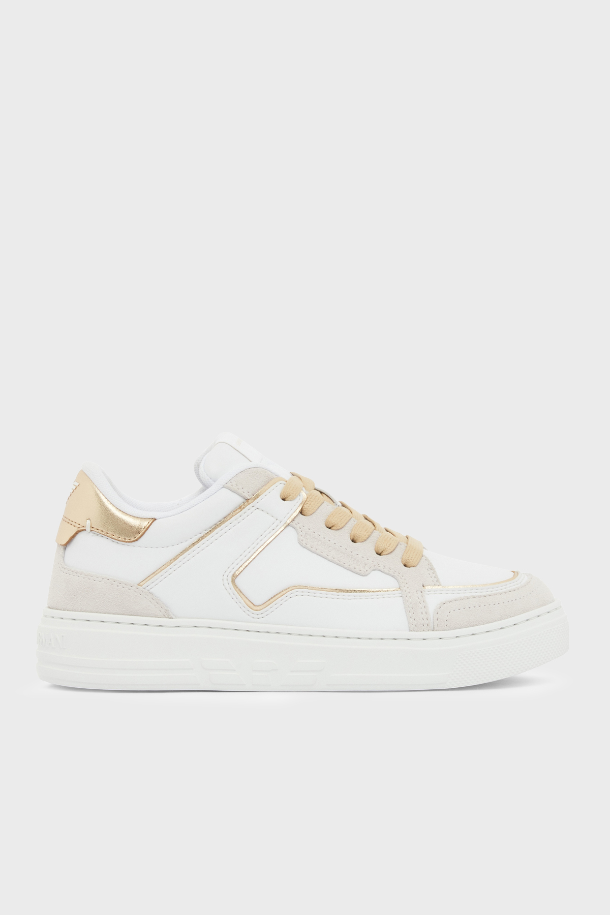 Emporio Armani Deri Logolu Sneaker Kadın Ayakkabı EW003081 AF25727 MZ773 BEYAZ-GOLD