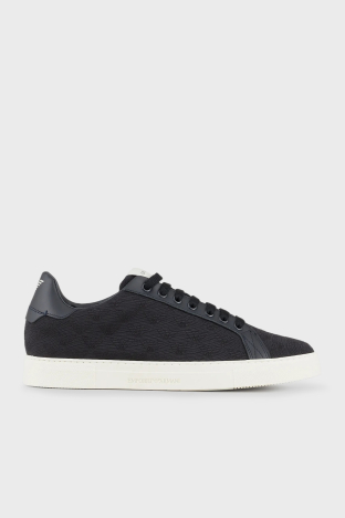 Emporio Armani Deri Sneaker Erkek Ayakkabı X4X316 XM741 N151 LACİVERT - Emporio Armani