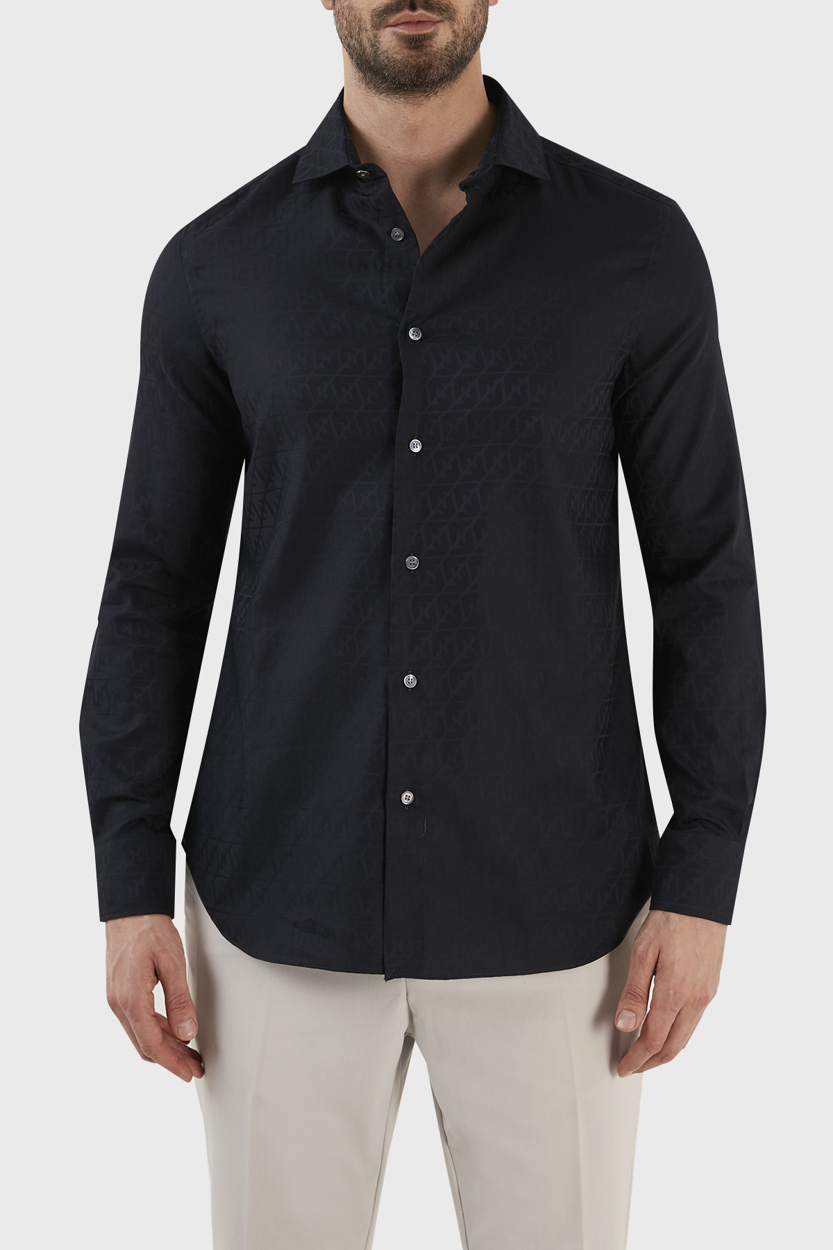 Emporio Armani Desenli % 100 Pamuk Regular Fit Uzun Kol Erkek Gömlek 3R1C86 1K0DZ F9A8 LACİVERT
