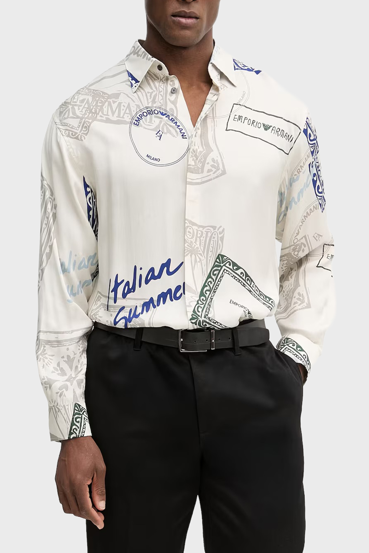 Emporio Armani Desenli Relaxed Fit Klasik Yaka Uzun Kollu Erkek Gömlek EM005762 AF13285 FZ033 BEJ