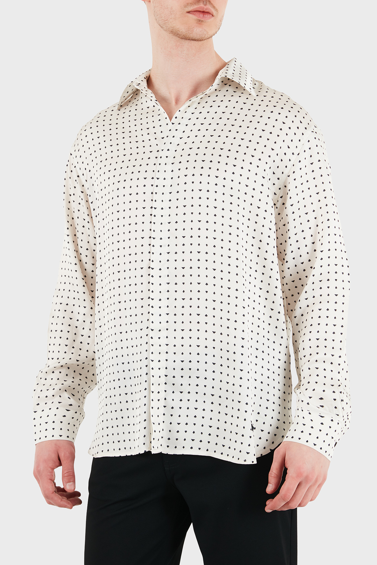 Emporio Armani Desenli Relaxed Fit Uzun Kollu Erkek Gömlek EM005762 AF13285 F1184 BEYAZ