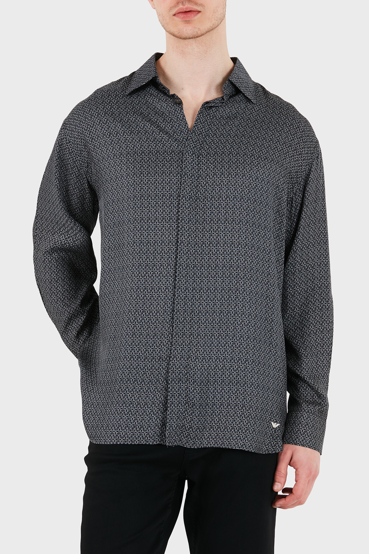 Emporio Armani Desenli Relaxed Fit Uzun Kollu Erkek Gömlek EM005762 AF13285 FC318 SİYAH