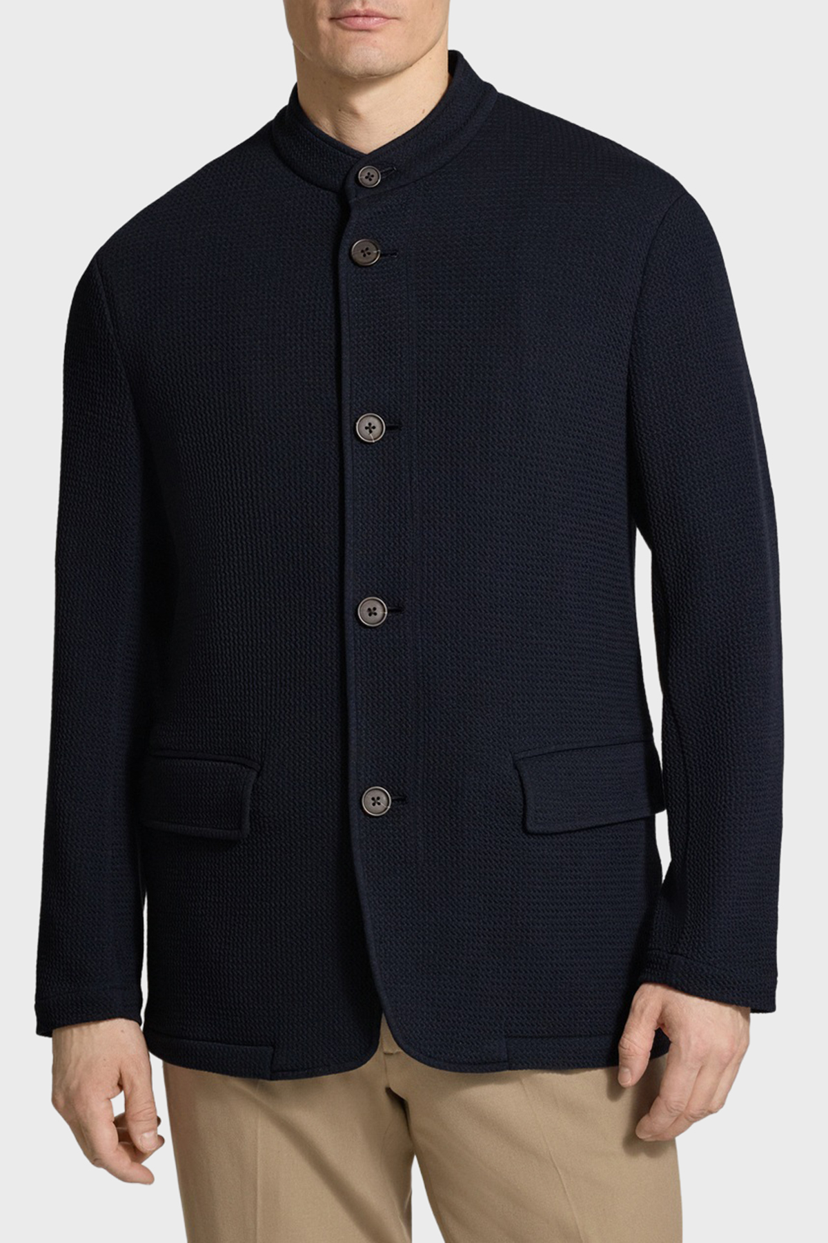 Emporio Armani Dokulu Hakim Yaka Düğmeli Erkek Ceket EM005891 AF23623 UB118 LACİVERT