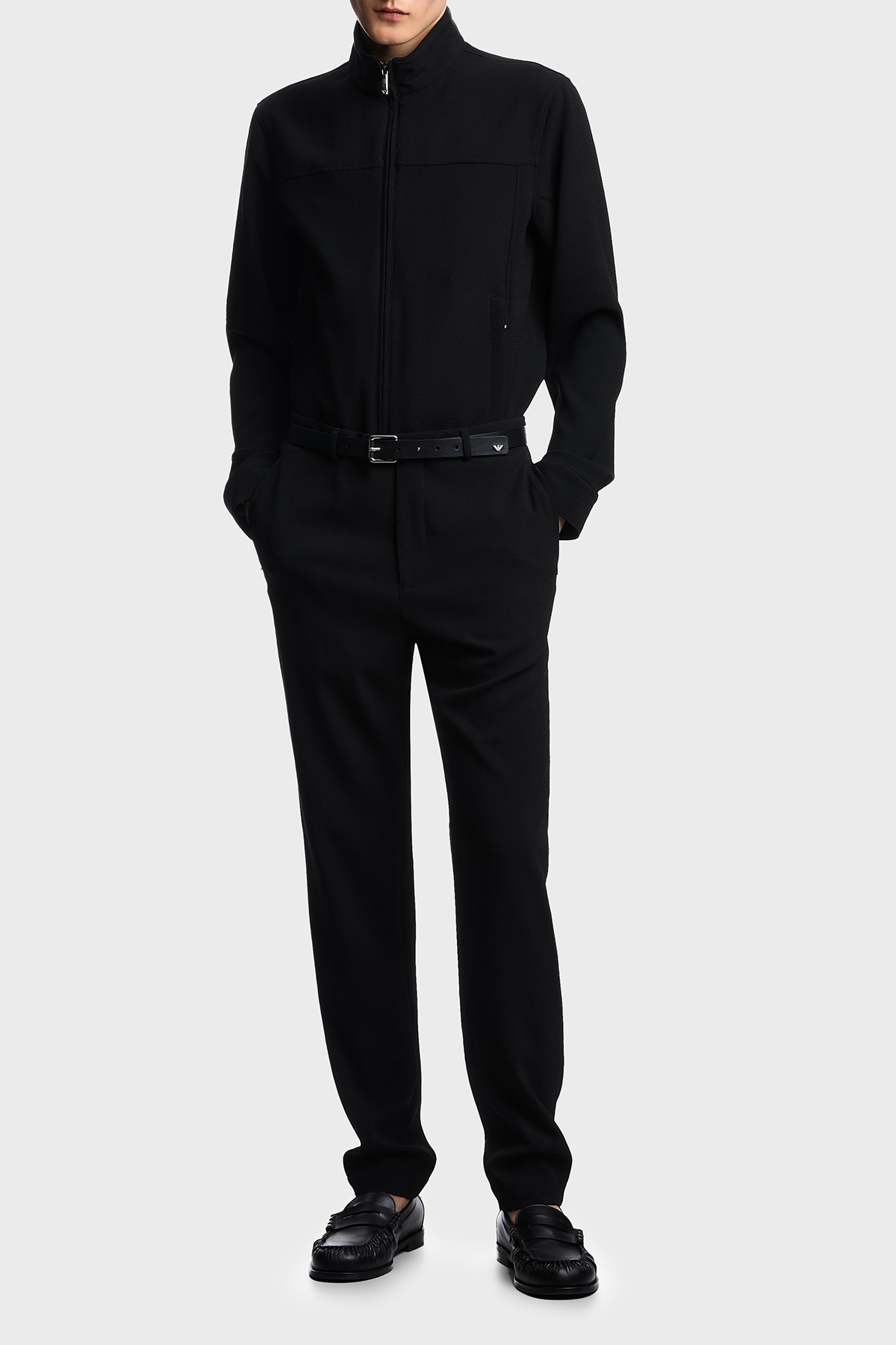Emporio Armani Dokuma Regular Fit Yüksek Bel Düz Paça Chino Erkek Pantolon EM000158 TE14101 UC001 SİYAH