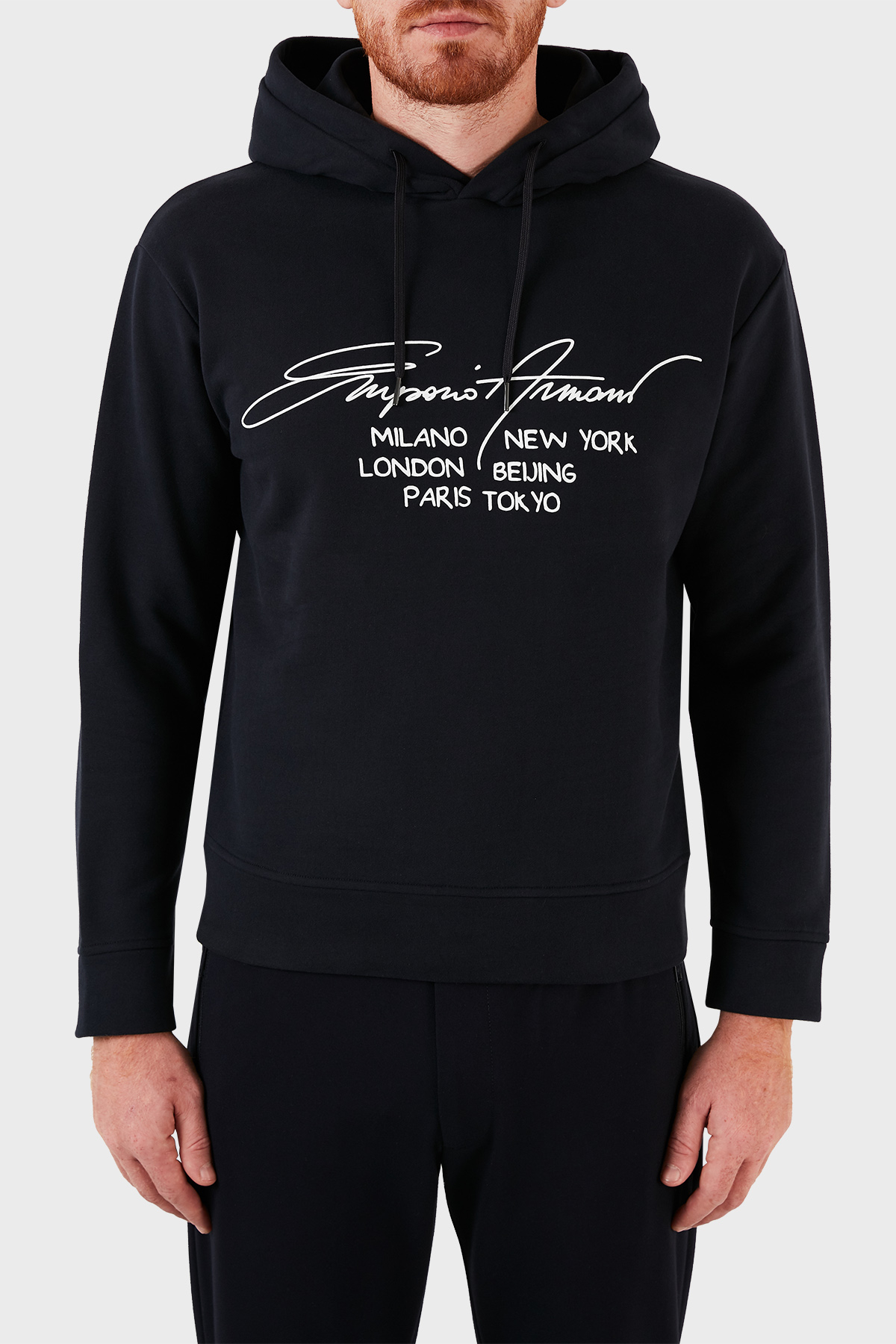 Emporio Armani Regular Fit Baskılı Kapüşonlu % 100 Pamuk Erkek Sweat 6K1M92 1JQKZ 0978 LACİVERT