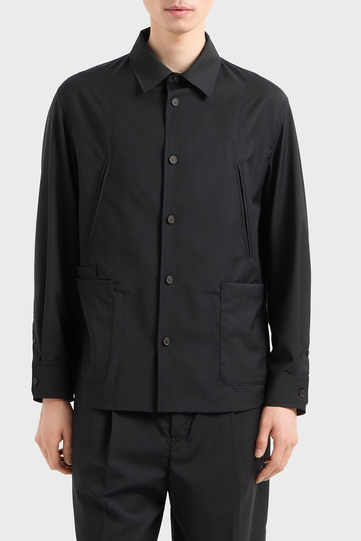 Emporio Armani Hafif Yünlü Regular Fit Uzun Kollu Erkek Gömlek Ceket EM001480 AF13821 UC001 SİYAH