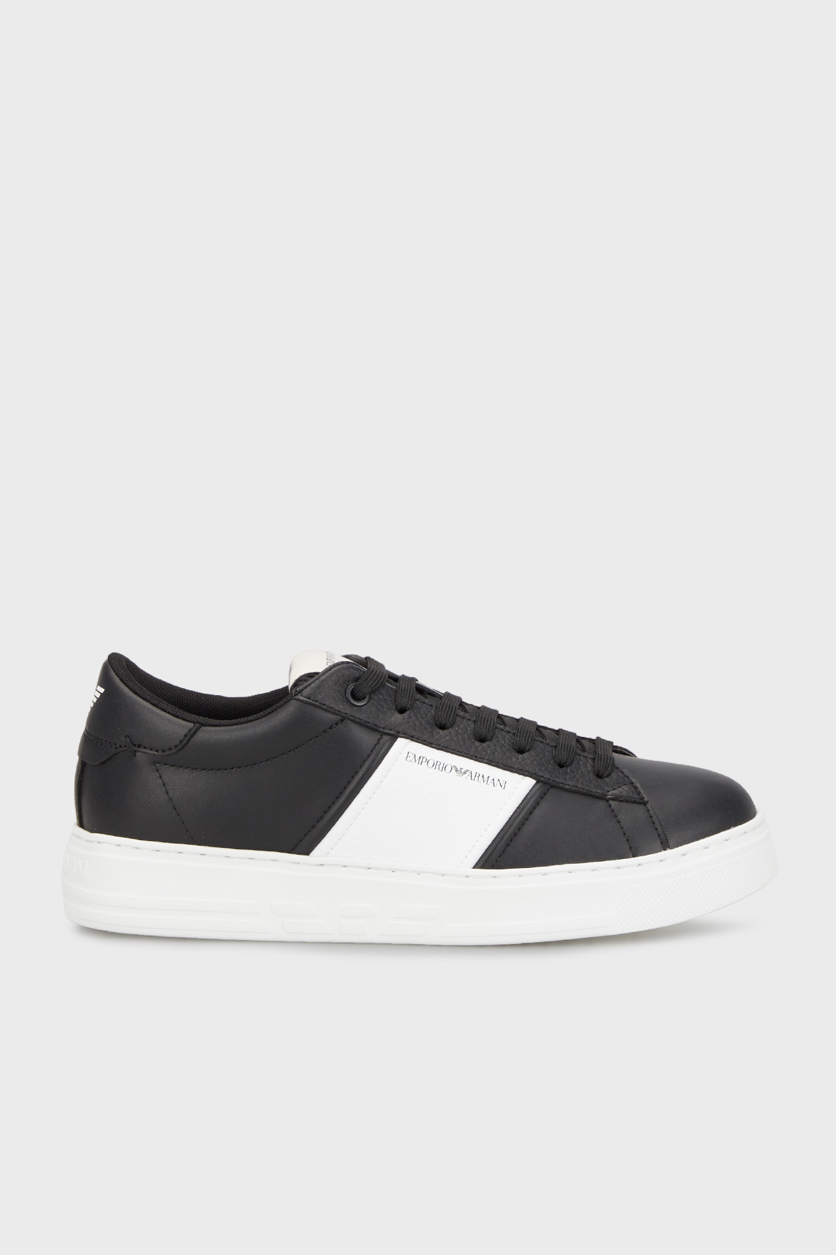 Emporio Armani Hakiki Deri Sneaker Erkek Ayakkabı X4X570 XN840 N642 SİYAH-BEYAZ