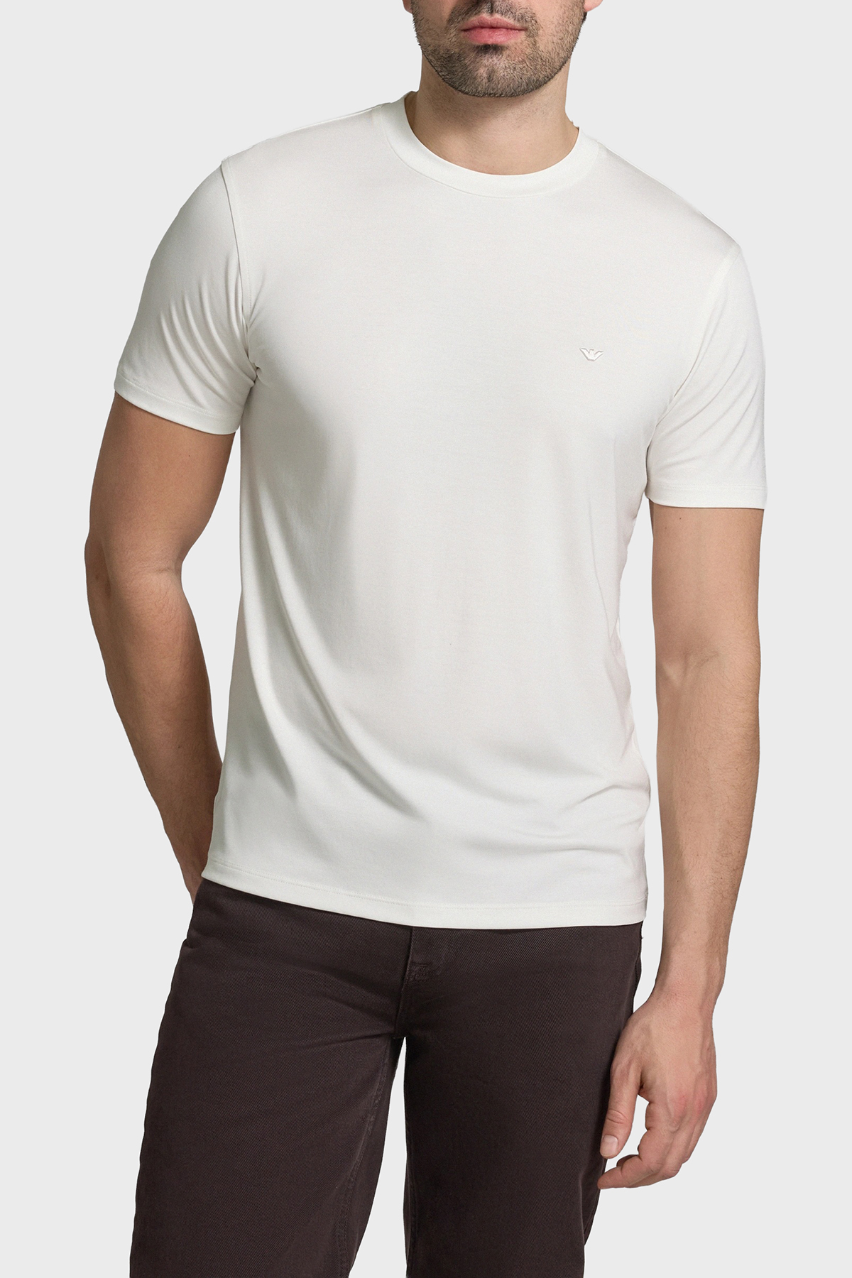 Emporio Armani İpek Karışımlı Regular Fit Logolu Bisiklet Yaka Erkek T Shirt EM004586 AF13721 U0003 BEYAZ