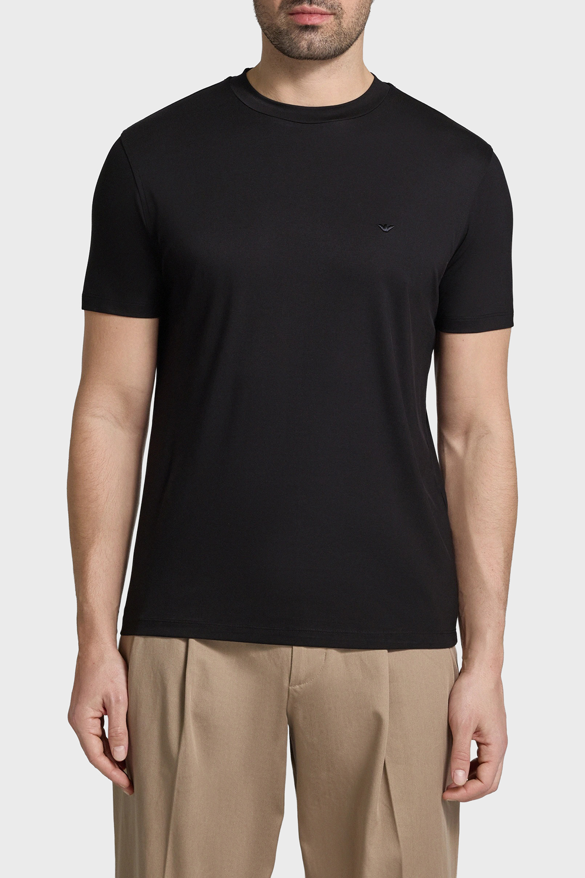 Emporio Armani İpek Karışımlı Regular Fit Logolu Bisiklet Yaka Erkek T Shirt EM004586 AF13721 UC001 SİYAH