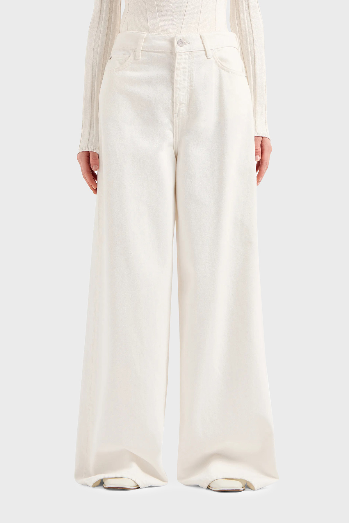 Emporio Armani J1C Normal Bel Regular Fit Palazzo Jeans Kadın Kot Pantolon 3D2J1C 2NY0Z 0101 BEYAZ