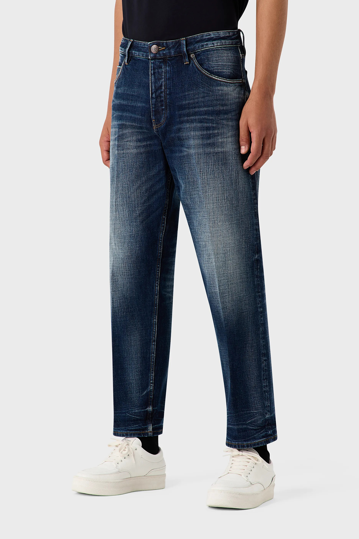 Emporio Armani J69 Streç Pamuklu Düşük Bel Loose Fit Boru Paça Jeans Erkek Kot Pantolon 6R1J69 1DQTZ 0942 KOYU MAVİ