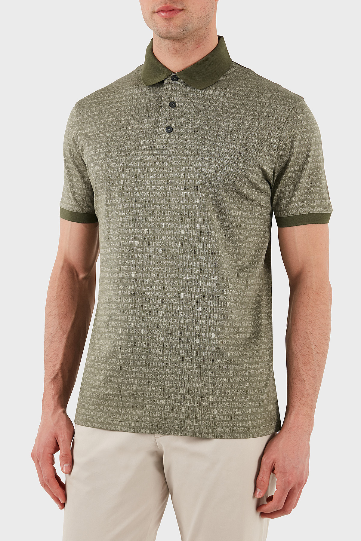 Emporio Armani Jakarlı % 100 Pamuk Düğmeli Erkek Polo Yaka T Shirt EM000788 AF12916 F7060 HAKİ