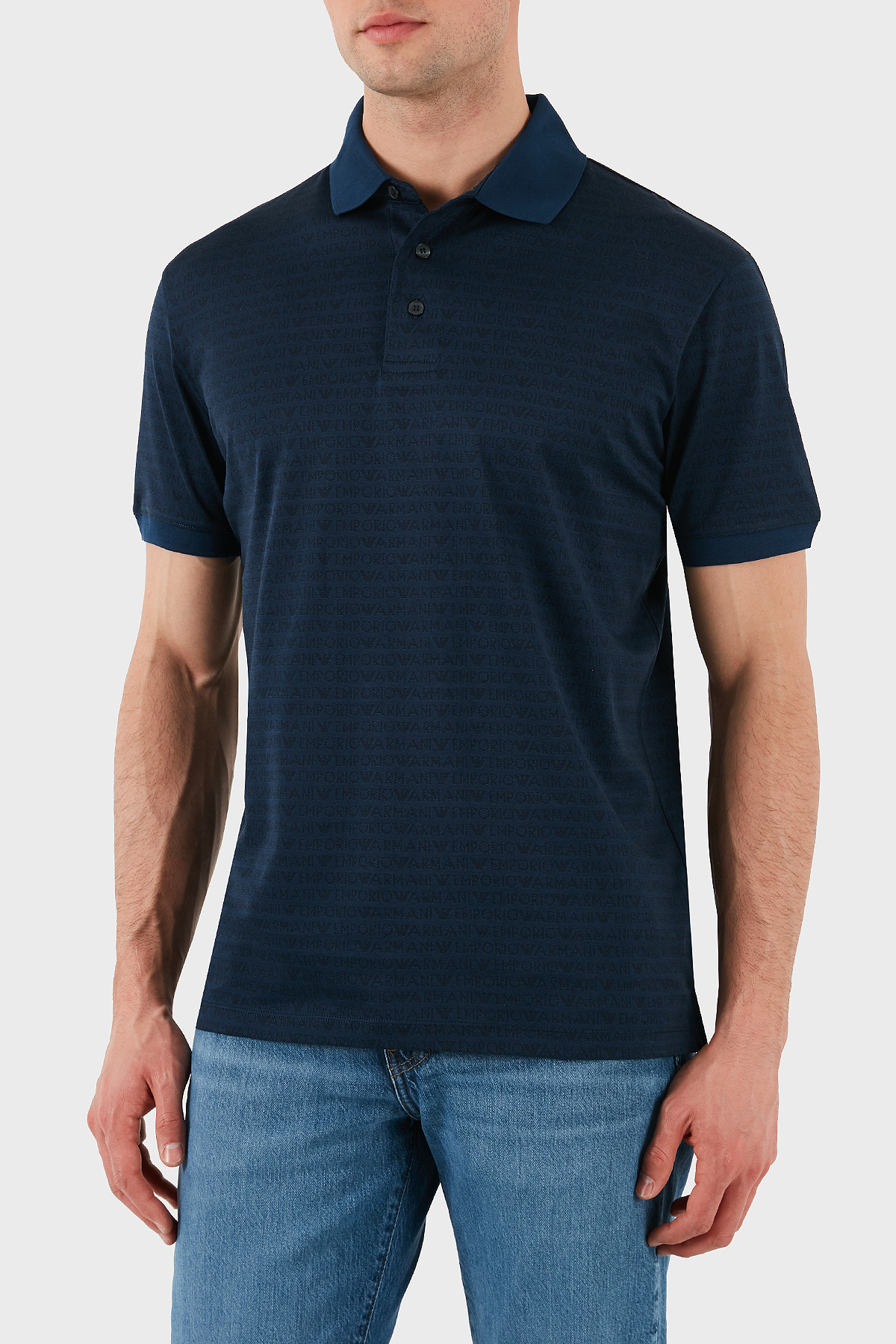 Emporio Armani Jakarlı % 100 Pamuk Düğmeli Erkek Polo Yaka T Shirt EM000788 AF12916 FB224 LACİVERT