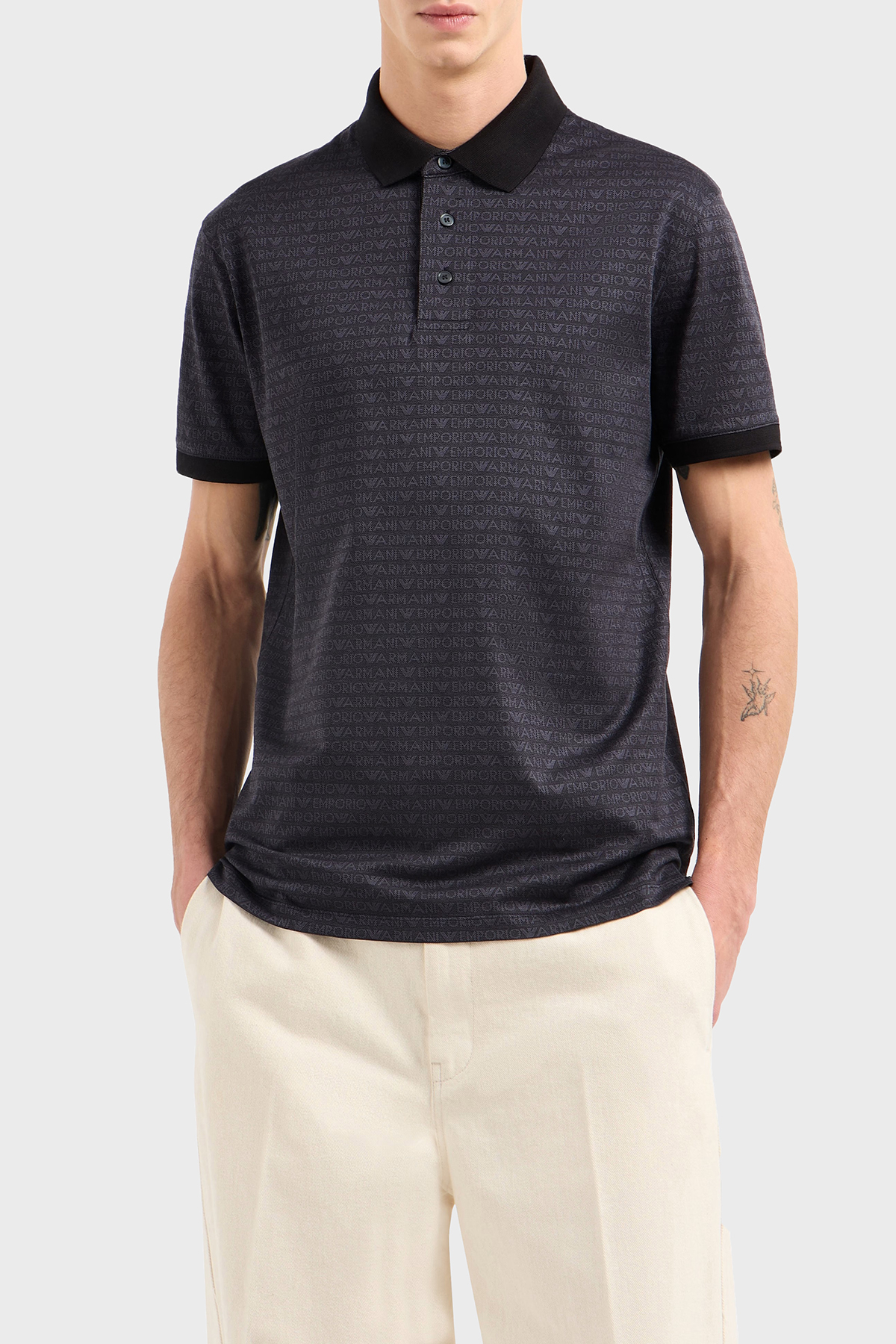 Emporio Armani Jakarlı % 100 Pamuk Düğmeli Erkek Polo Yaka T Shirt EM000788 AF12916 FC176 SİYAH